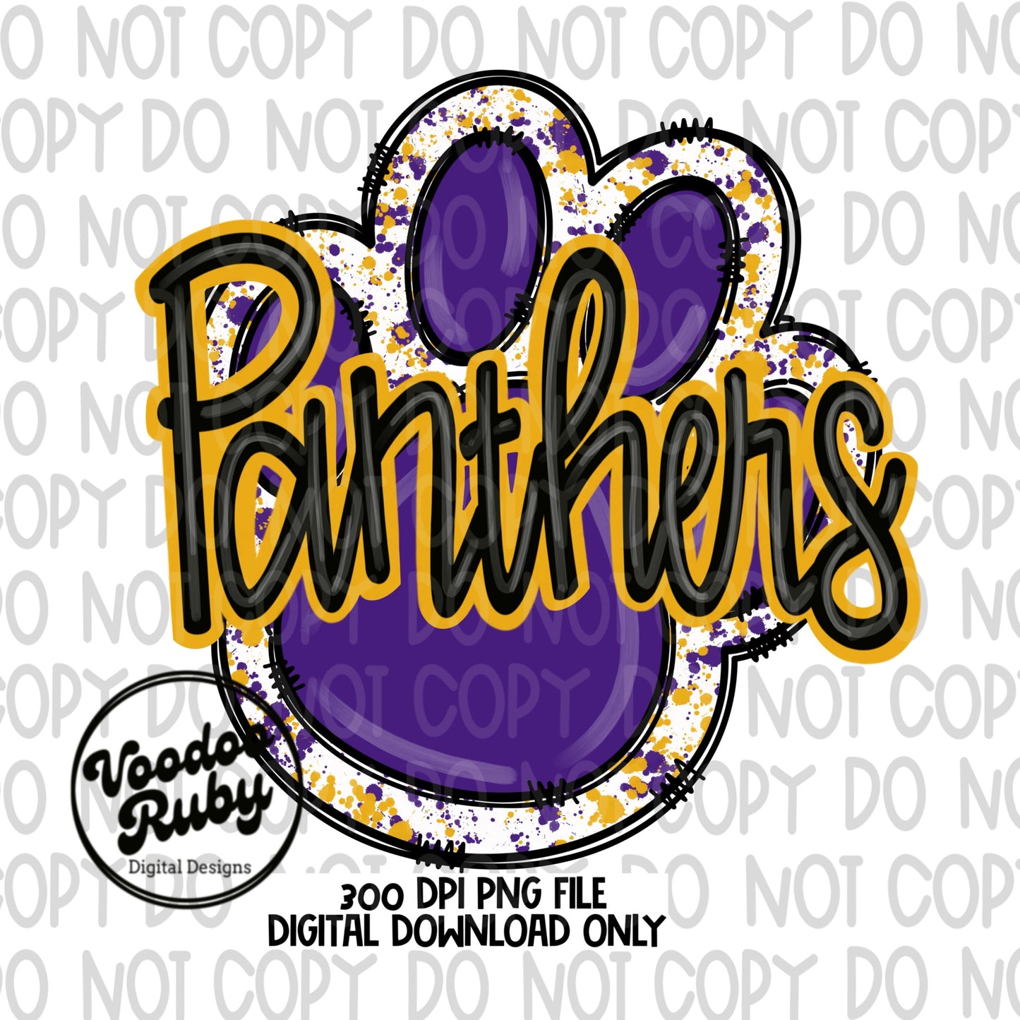 Panthers PNG Design Purple Gold Panthers Hand Drawn Digital Download Sublimation Football PNG Purple Gold Paw Print DTF Printable Clip Art