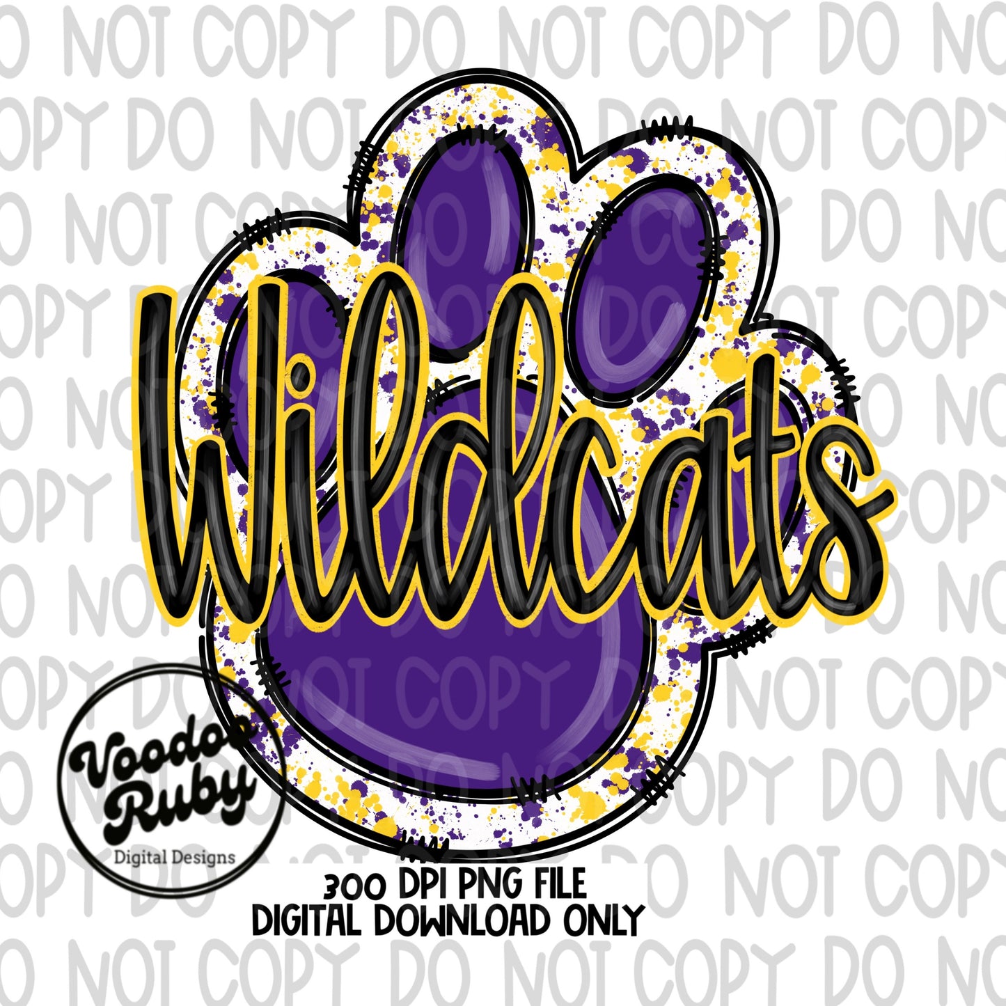 Wildcats PNG Design Hand Drawn Digital Download Sublimation Football PNG Purple Gold Wildcats Paw Print DTF Printable Clip Art