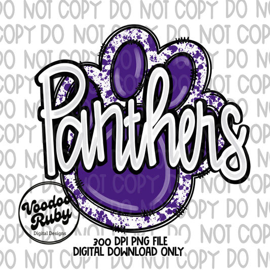 Panthers PNG Design Hand Drawn Digital Download Football PNG Paw Print Sublimation Design Purple Panthers Football DTF Printable Clip Art