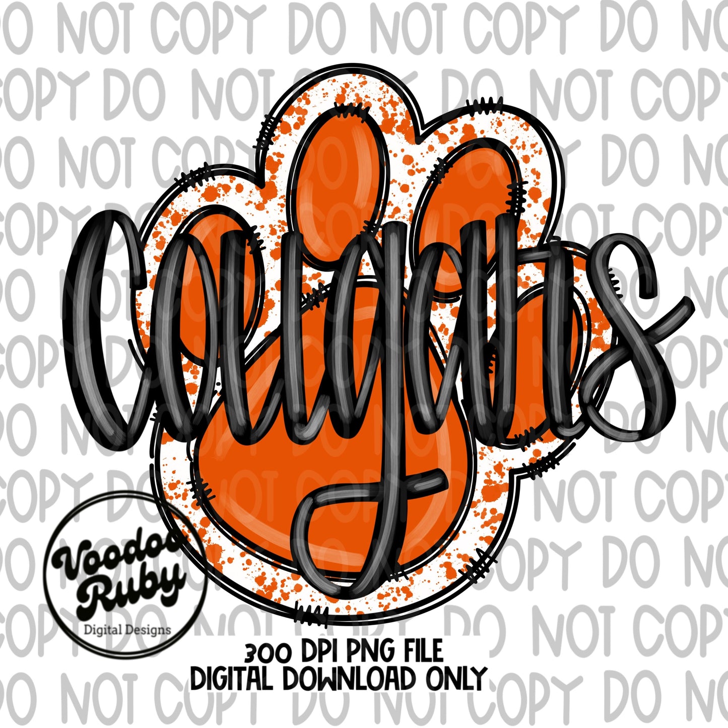 Cougars PNG Design Hand Drawn Digital Download Sublimation Football PNG Orange Paw Print Cougars DTF Printable