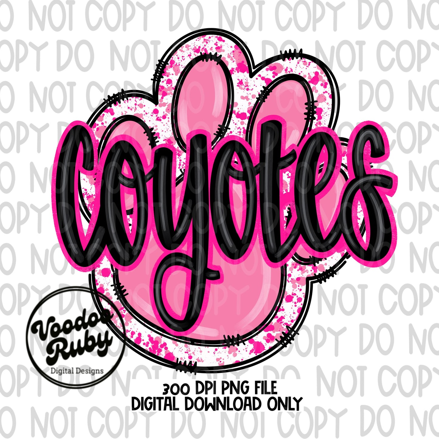 Coyotes PNG Design Hand Drawn Digital Download Football PNG Pink Paw Print DTF Printable