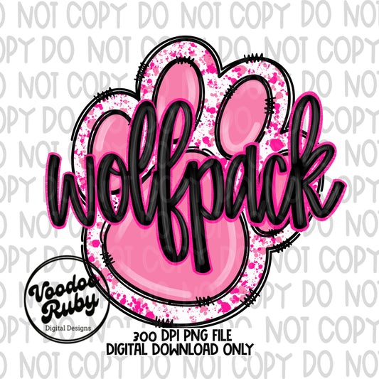 Pink Wolfpack PNG Design Sublimation Hand Drawn Digital Download Pink Football PNG Pink Mascot Paw Print Broncos DTF Printable