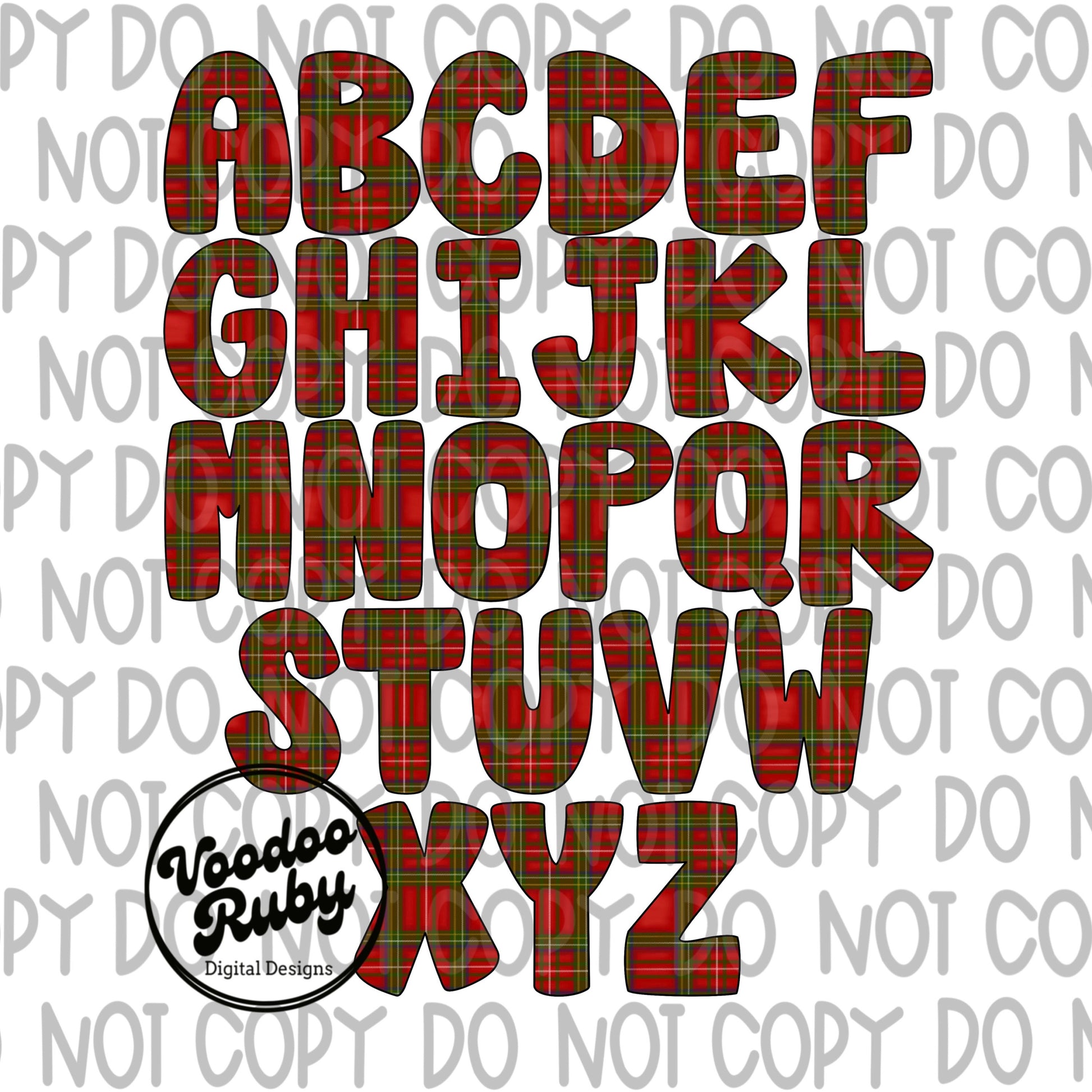 Plaid Christmas Alphabet PNG Bundle: Hand-Drawn Font (Digital Download)