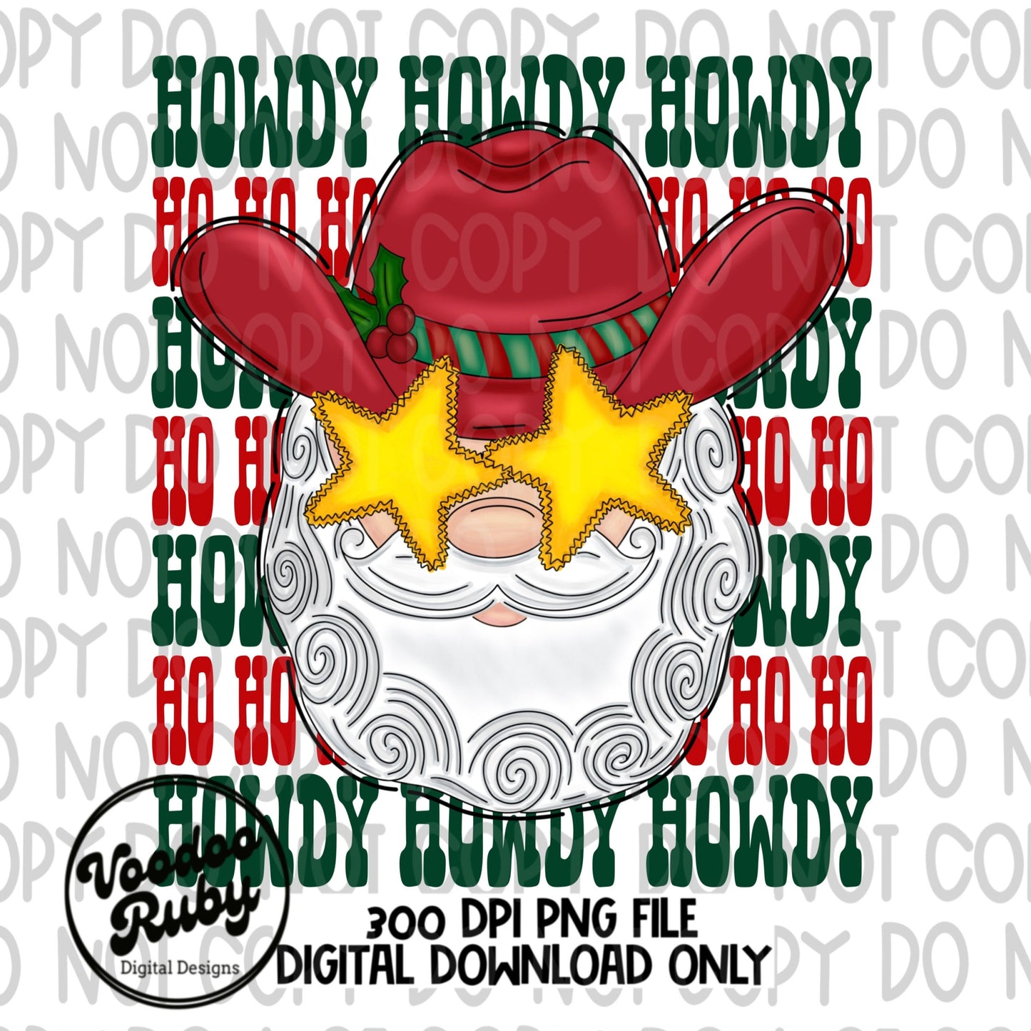 Howdy Santa Sublimation PNG Design Ho Ho Ho Design Hand Drawn Digital Design Download Howdy Ho Ho Ho PNG Cowboy Santa Preppy Christmas PNG