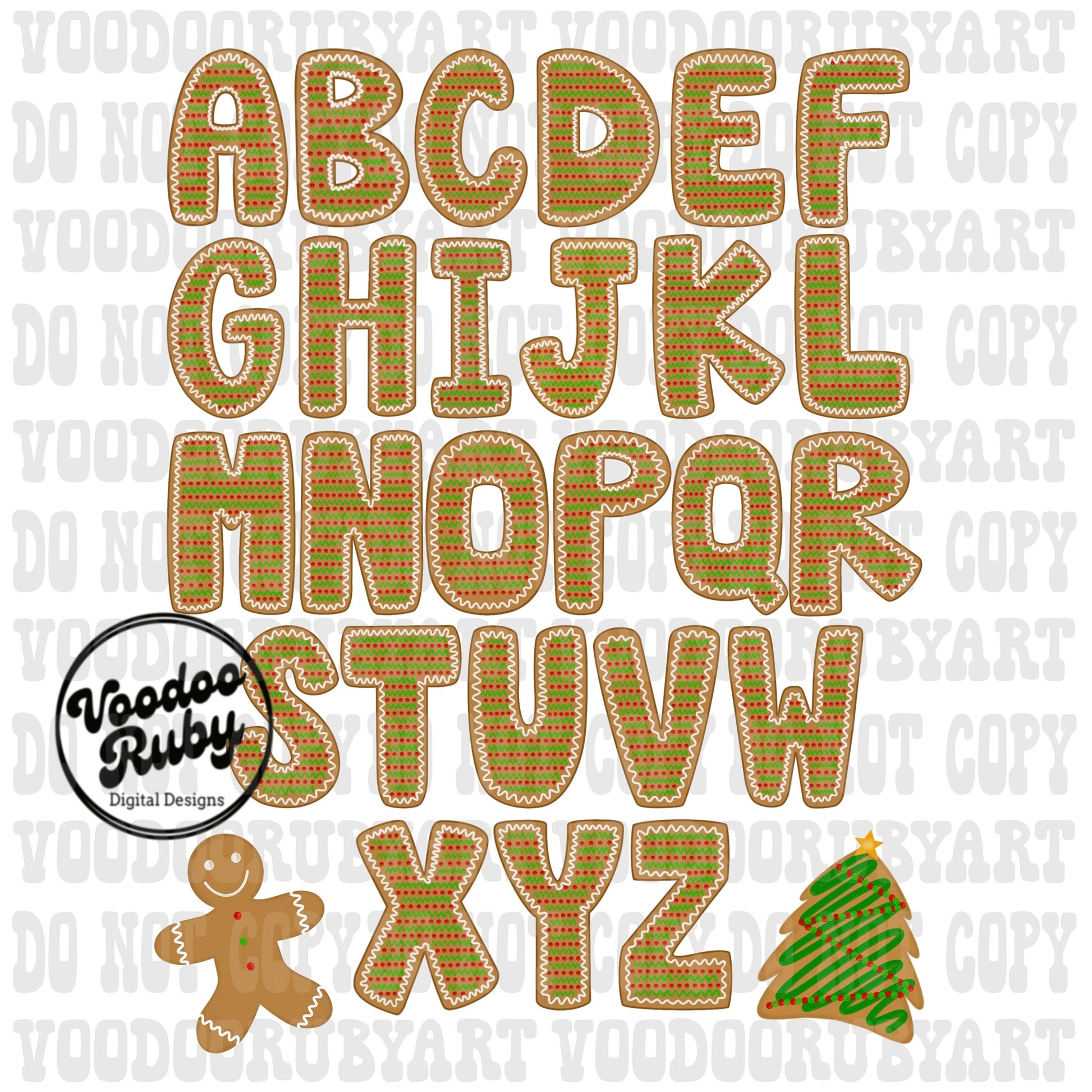 Gingerbread Alphabet PNG Design Sublimation Bundle Hand Drawn Digital Download Sublimation Letters Christmas Alpha Pack PNG DTF Printable