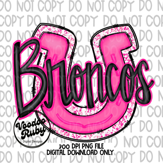 Pink Broncos PNG Design Hand Drawn Digital Download Pink Football PNG Pink Mascot Sports png Clip Art Pink Broncos DTF Printable