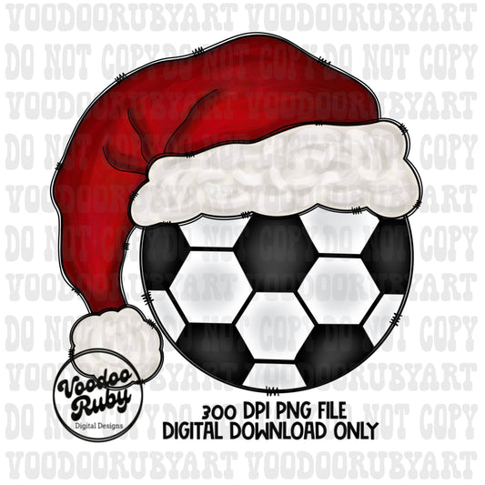 Santa Soccer Sublimation PNG Hand Drawn Digital Download Soccer PNG Christmas Sports Clip Art Merry Christmas Sublimation Design Printable