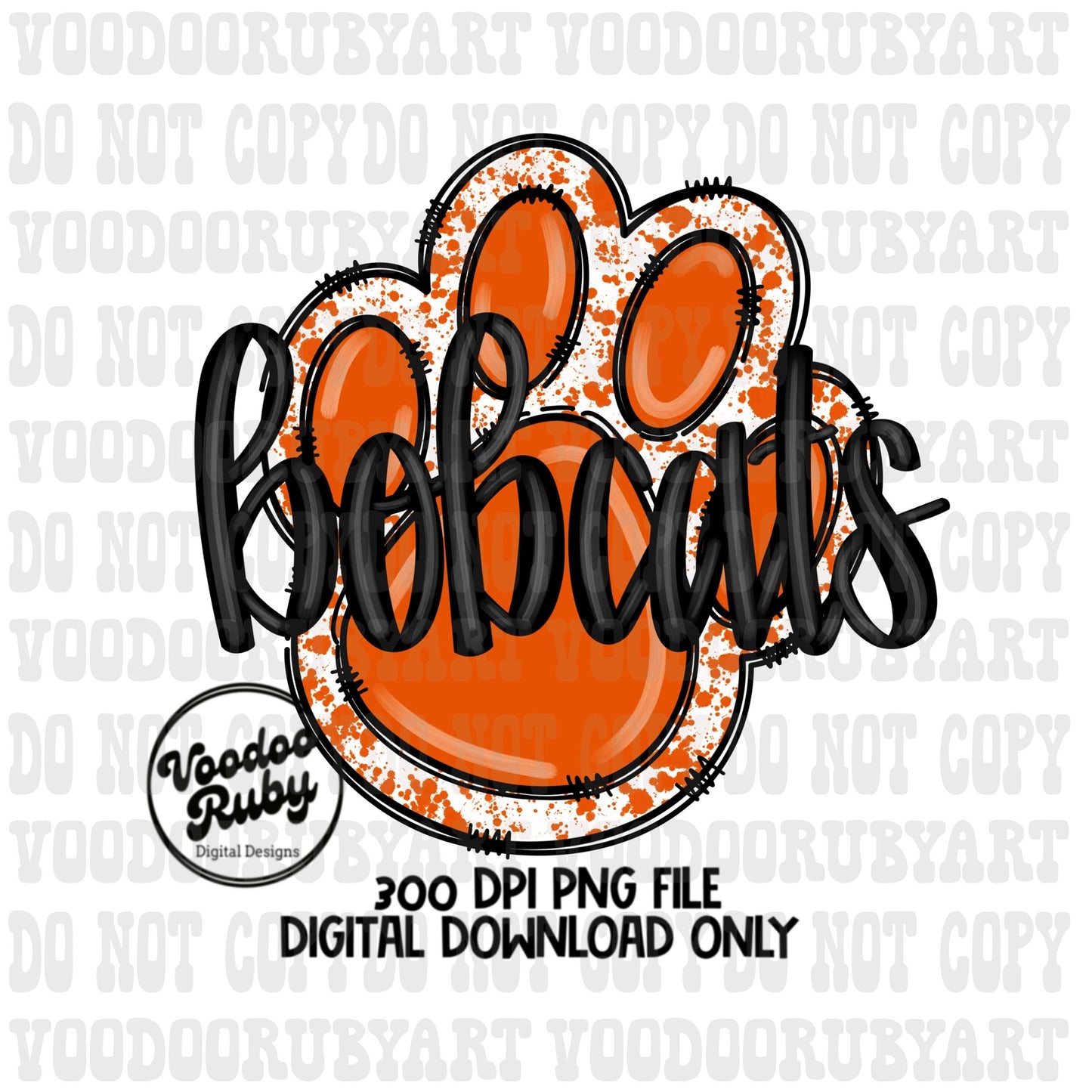 Bobcats Paw Print PNG Design Hand Drawn Digital Download Sublimation Football PNG Orange Paw Print Bobcats DTF Printable