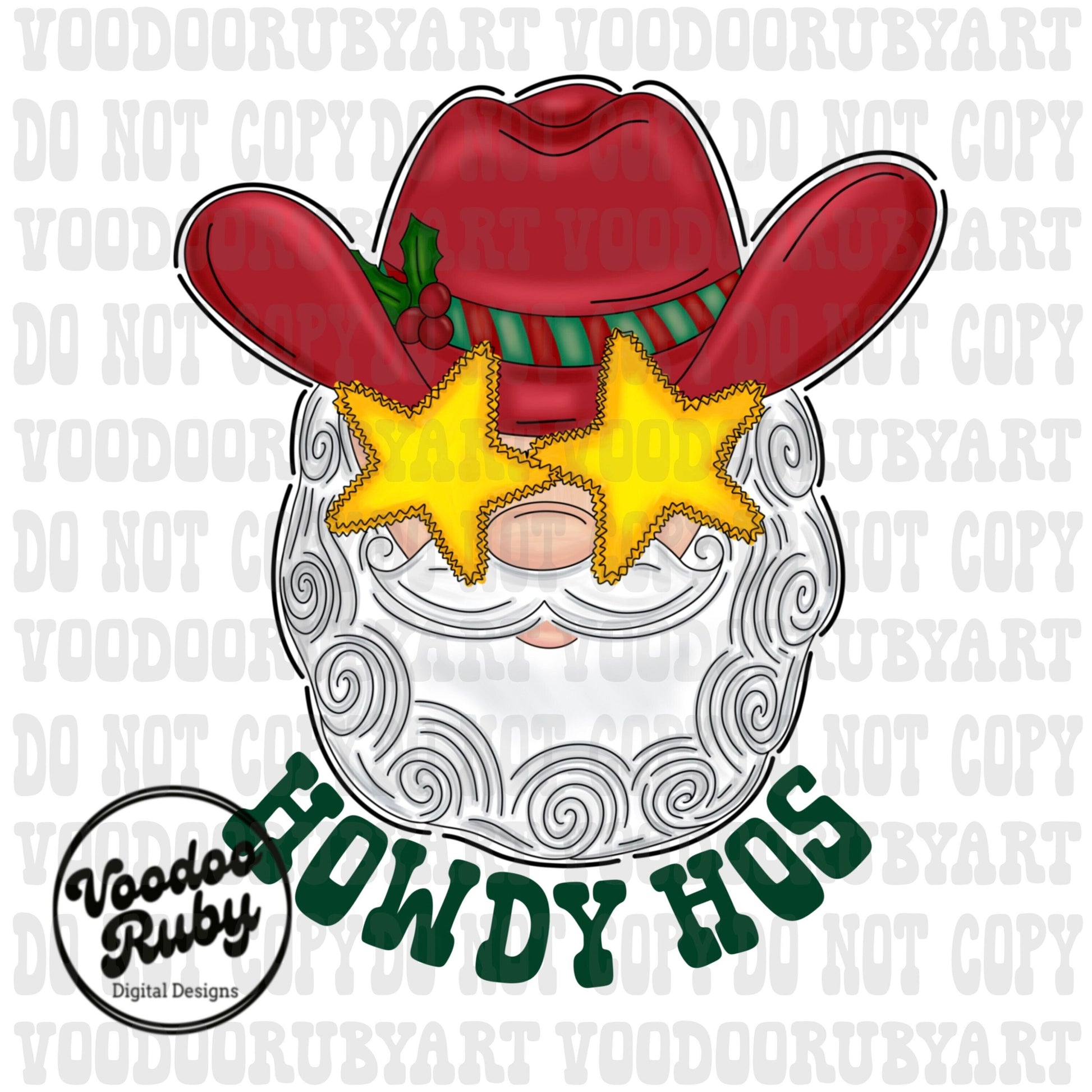 Howdy Santa Sublimation PNG Design Howdy Hos Design Hand Drawn Digital Design Download Howdy Hos PNG Cowboy Santa Preppy Christmas PNG