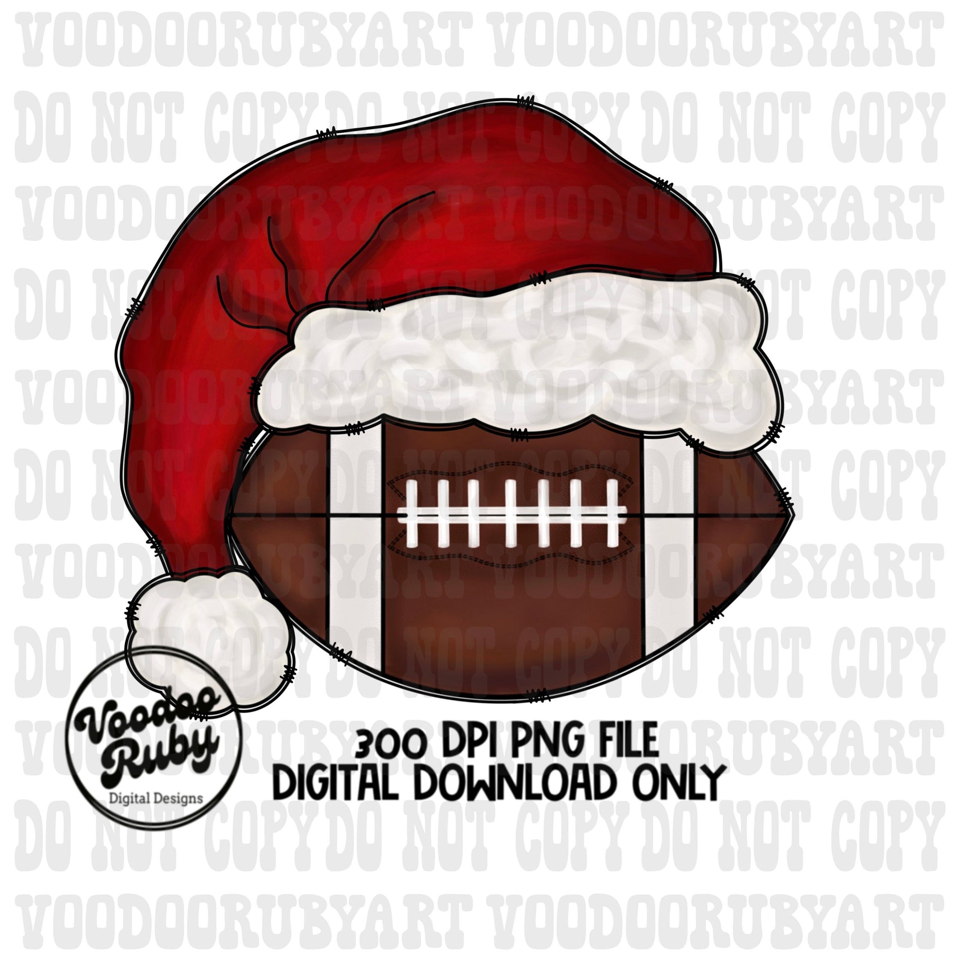 Santa Football Sublimation PNG Hand Drawn Digital Download Football PNG Christmas Sports Clip Art Merry Christmas Sublimation Design