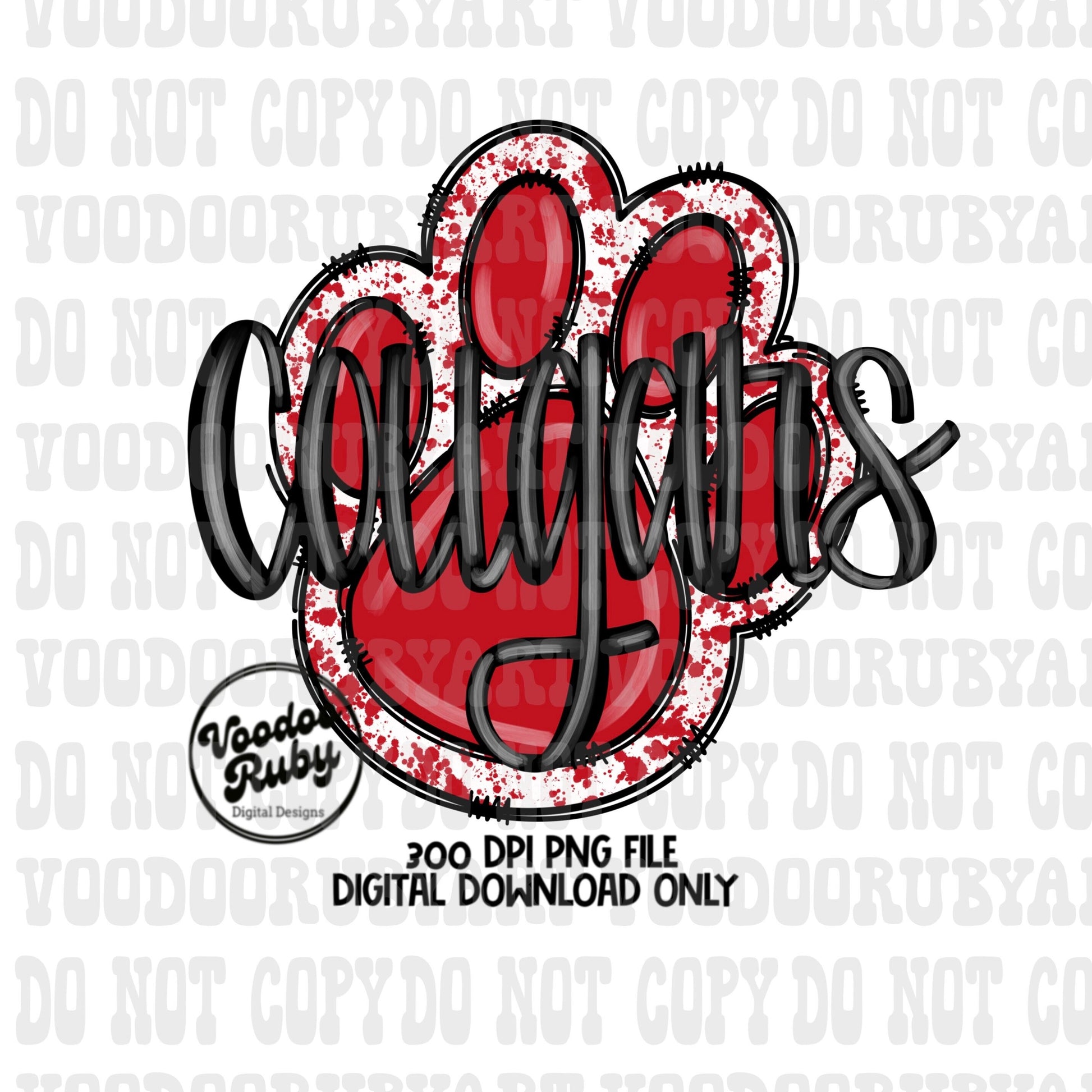 Cougars Paw Print PNG Sublimation Design Hand Drawn Digital Download Football PNG Red Paw Print Printable