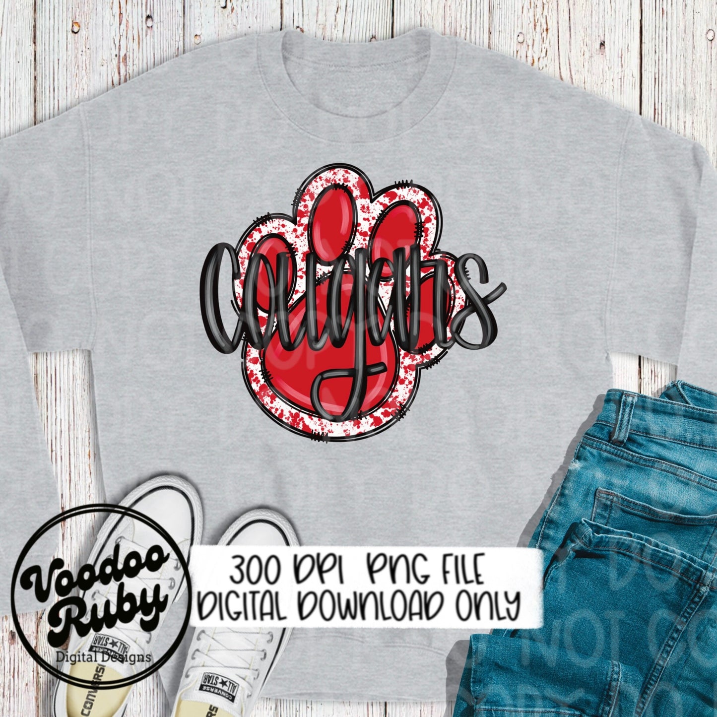 Cougars Paw Print PNG Sublimation Design Hand Drawn Digital Download Football PNG Red Paw Print Printable