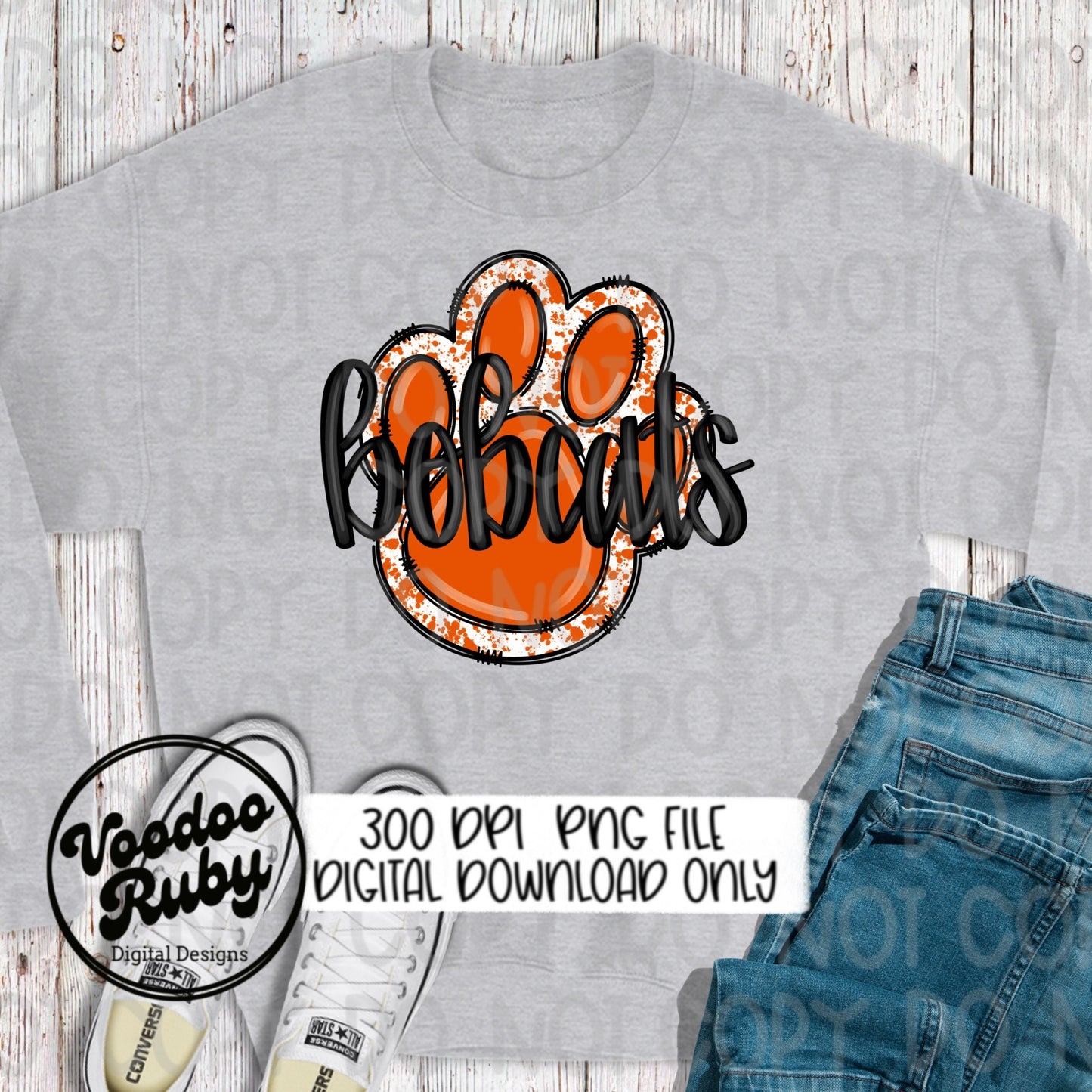 Bobcats Paw Print PNG Design Hand Drawn Digital Download Sublimation Football PNG Orange Paw Print Bobcats DTF Printable