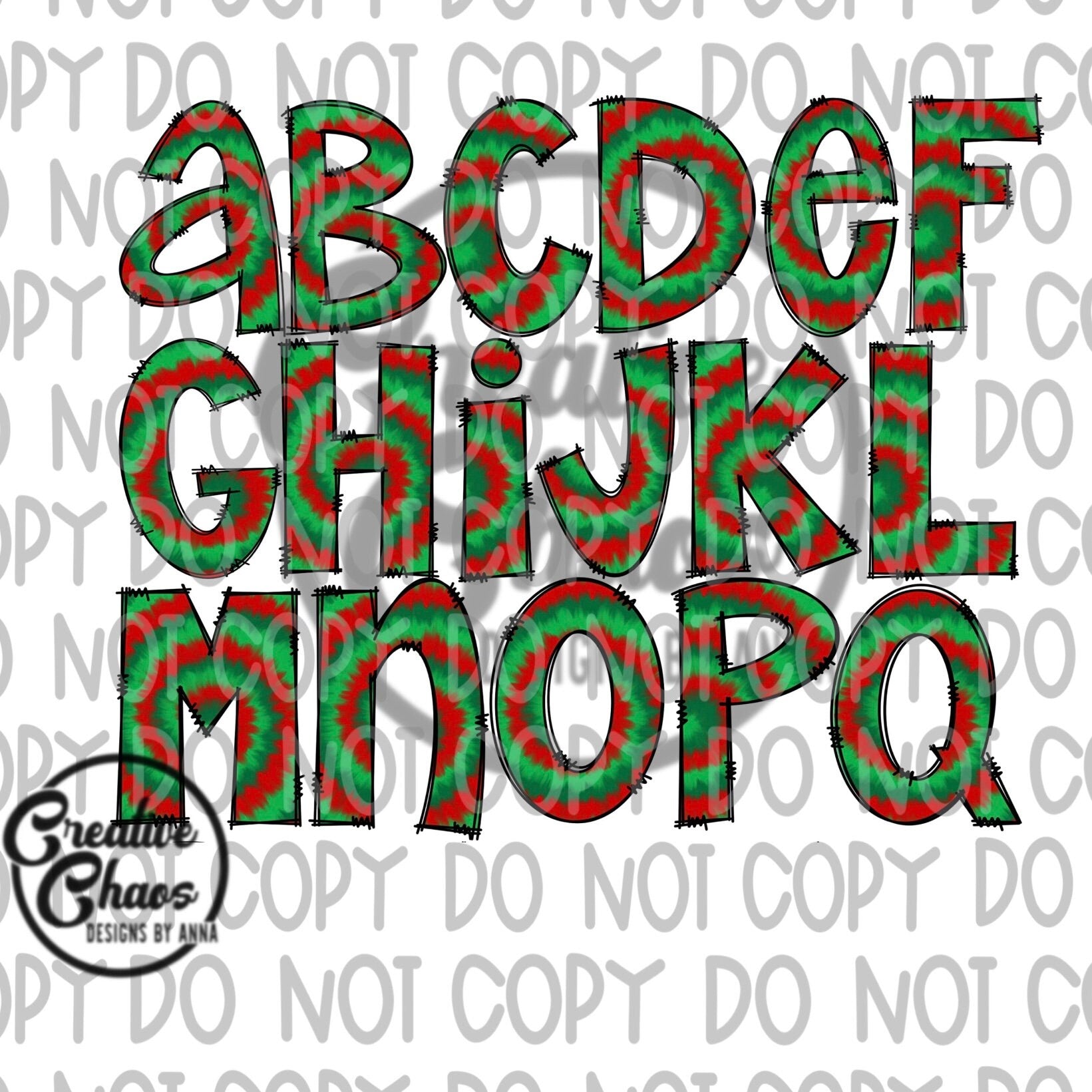 Christmas Tie Dye Sublimation Alphabet PNG Bundle | Christmas PNG | Doodle Letters | Hand Drawn Alpha Pack Digital Download | Printable