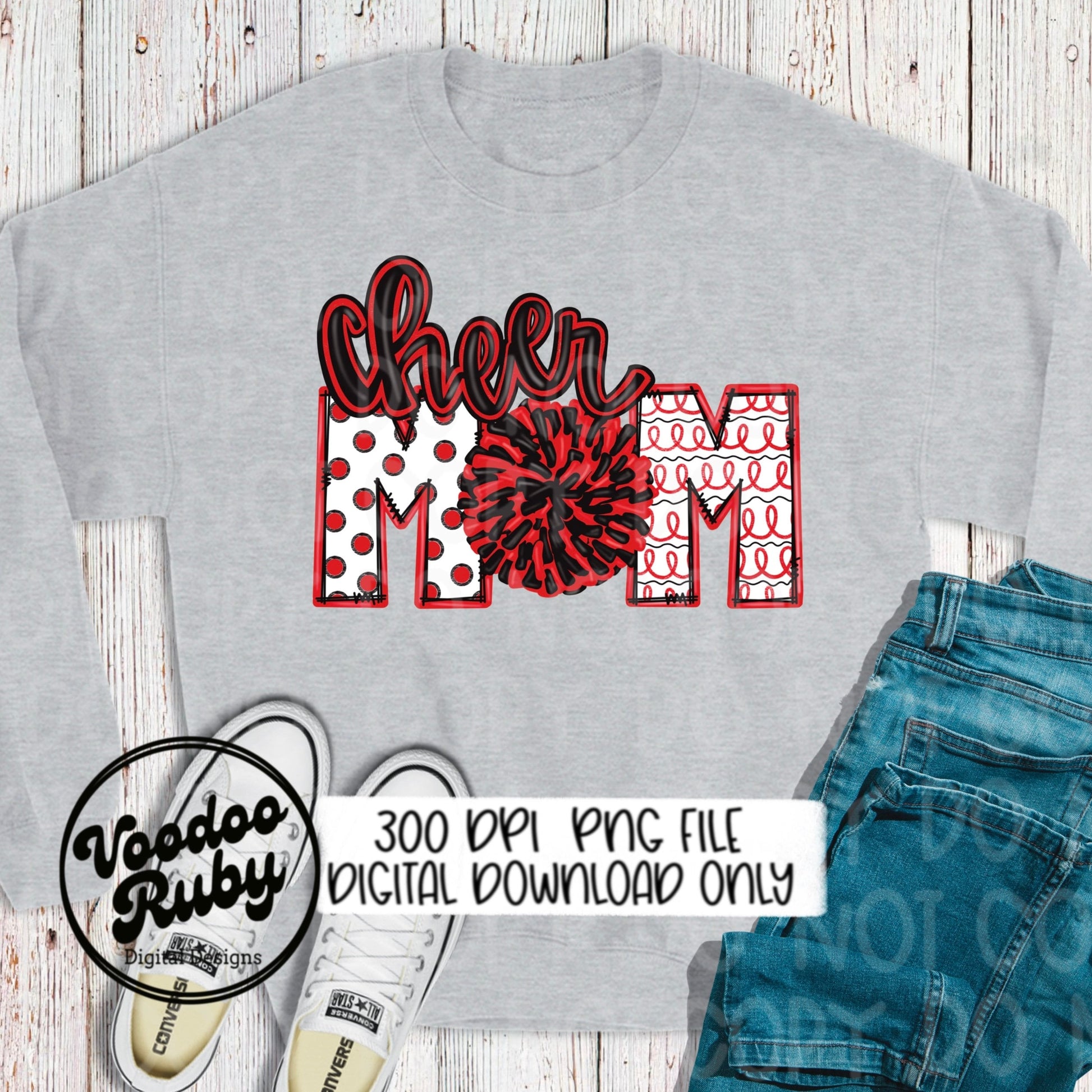 Cheer Mom PNG Design: Hand-Drawn Cheerleader Clip Art (Digital Download)