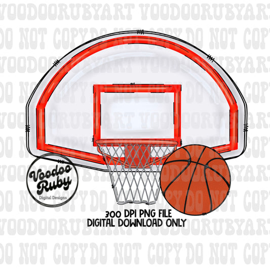Basketball Sublimation PNG Hand Drawn Digital Download Basketball Hoop PNG Basketball Goal Sports Clip Art Hoops Printable