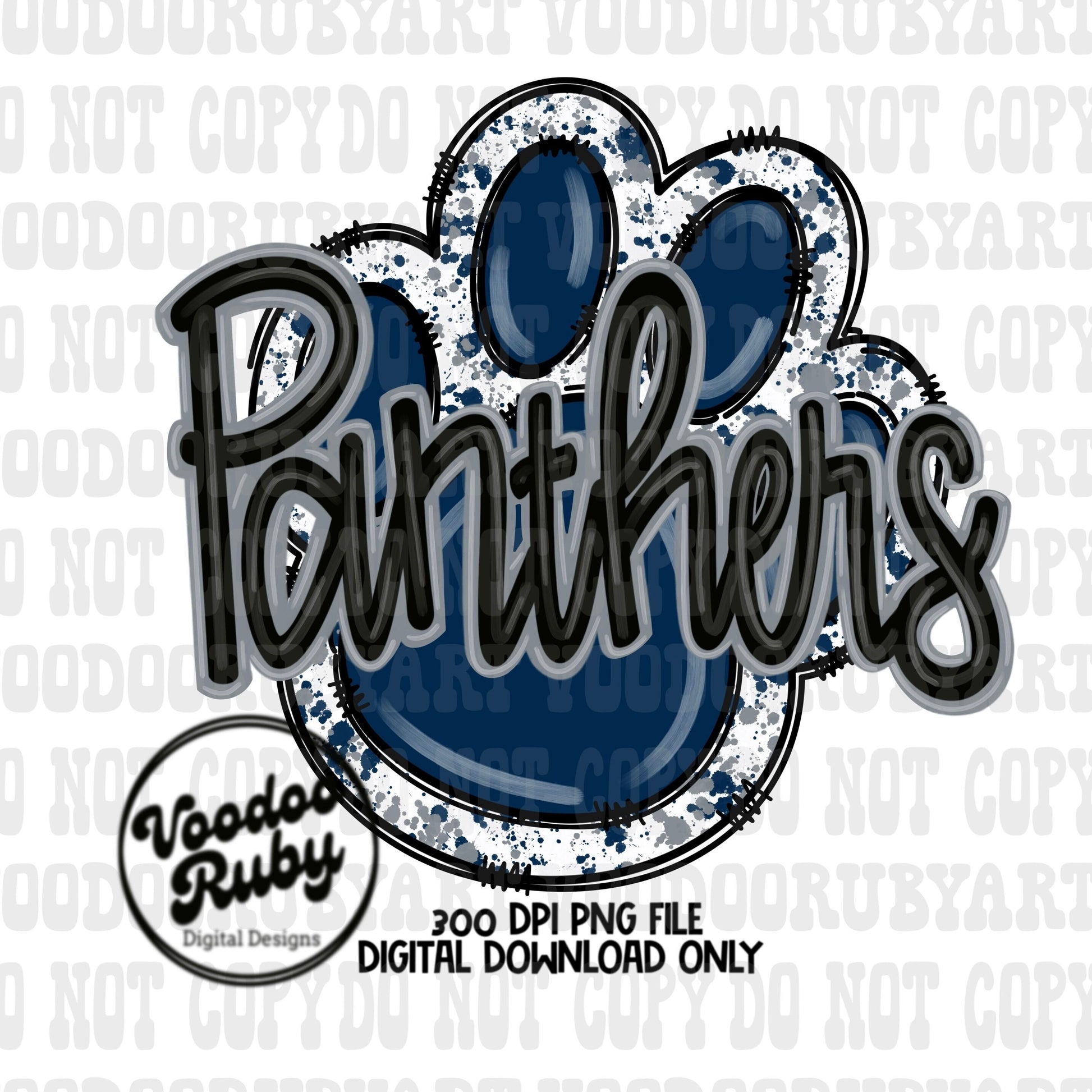 Panthers PNG Design Hand Drawn Digital Download Sublimation Football PNG Paw Print Clip Art Panthers DTF Printable