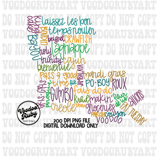 Louisiana PNG Design Cajun Words Mardi Gras Sublimation PNG Digital Download Crawfish PNG Mardi Gras Clip Art dtf Printable