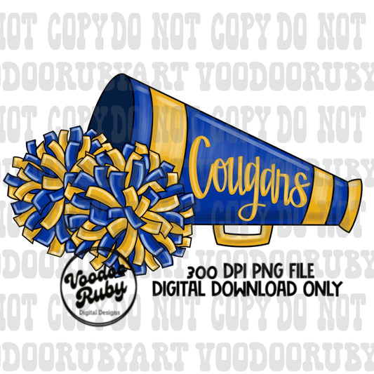 Cougars PNG Design Cheer PNG Hand Drawn Digital Download Sublimation Cougars Football PNG Cheerleader Clip Art Cheer Dtf Printable Megaphone