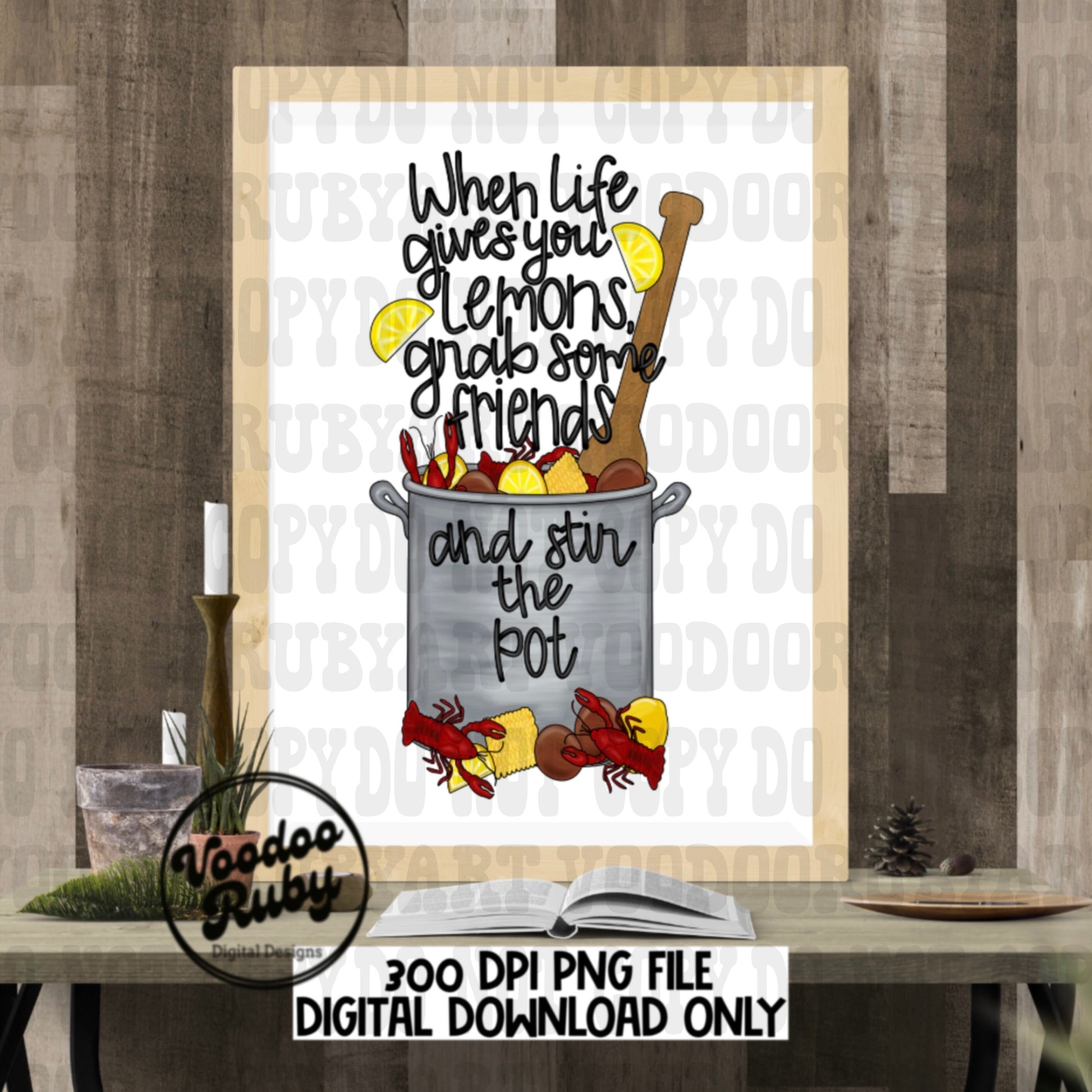 Crawfish PNG Design When Life Gives You Lemons Crawfish Boil Sublimation Design Crawfish Pot Hand Drawn Digital Download Louisiana PNG DTF