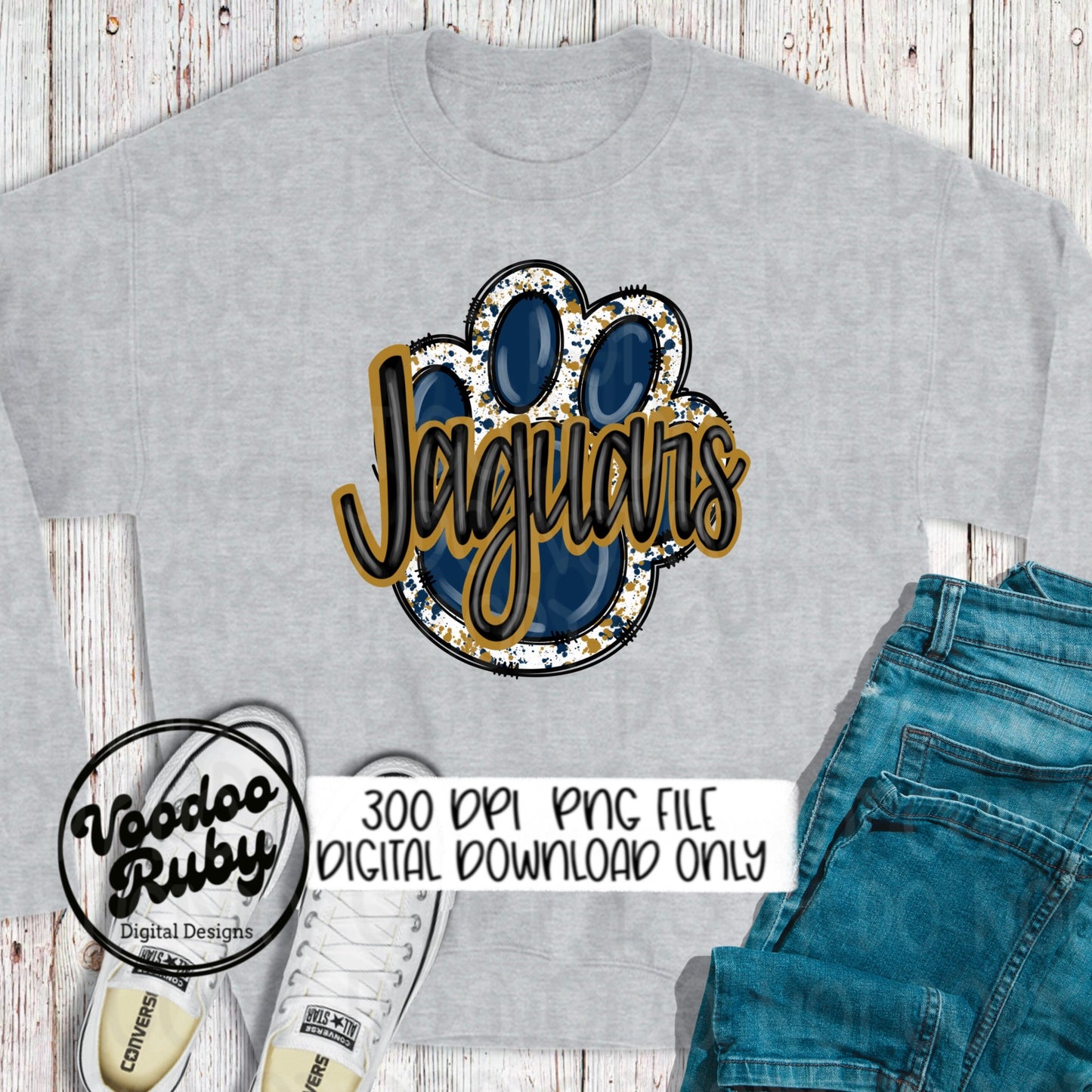 Jaguars PNG Design Hand Drawn Digital Download Football png Blue Gold Paw Print Sublimation Design Jaguars Football DTF Printable Clip Art