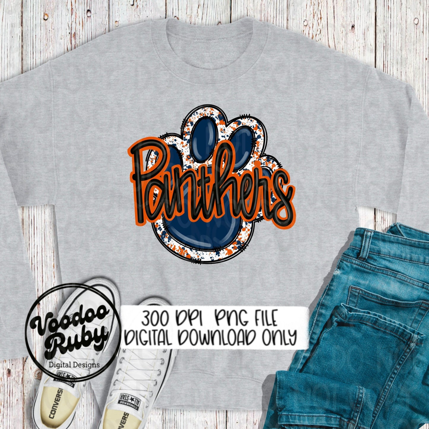 Panthers Paw Print PNG Sublimation Design Hand Drawn Digital Download Football PNG Blue and Orange Print Printable Clip Art