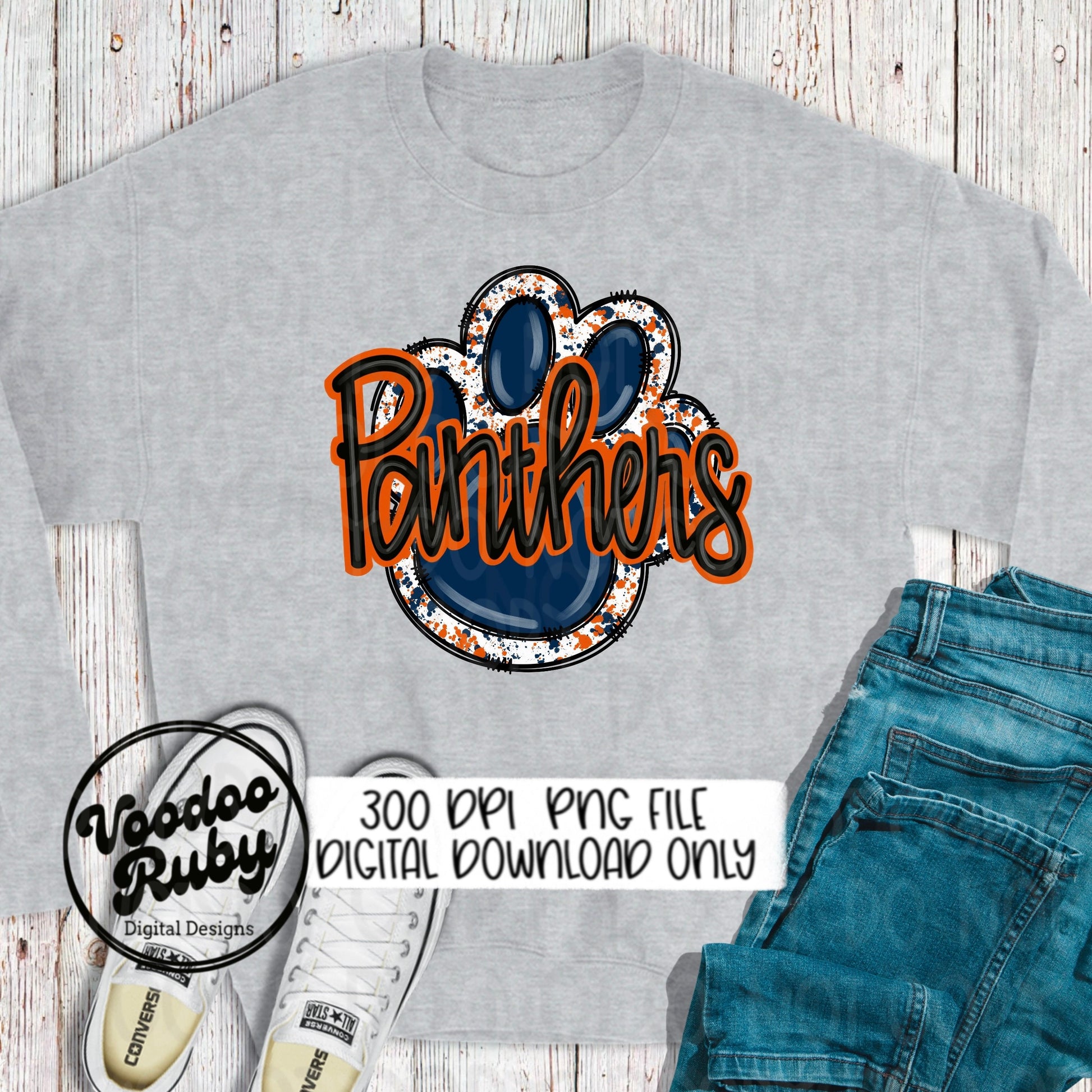 Panthers Paw Print PNG Sublimation Design Hand Drawn Digital Download Football PNG Blue and Orange Print Printable Clip Art