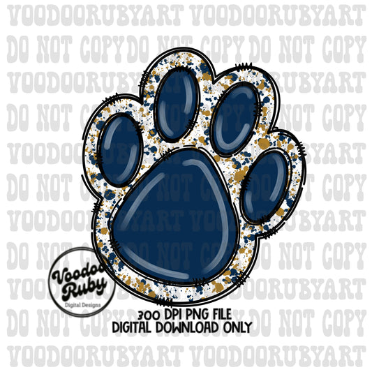 Blue Gold Paw PNG Design Hand Drawn Digital Download Sublimation Blanks Paw Print PNG Football DTF Printable Clip Art