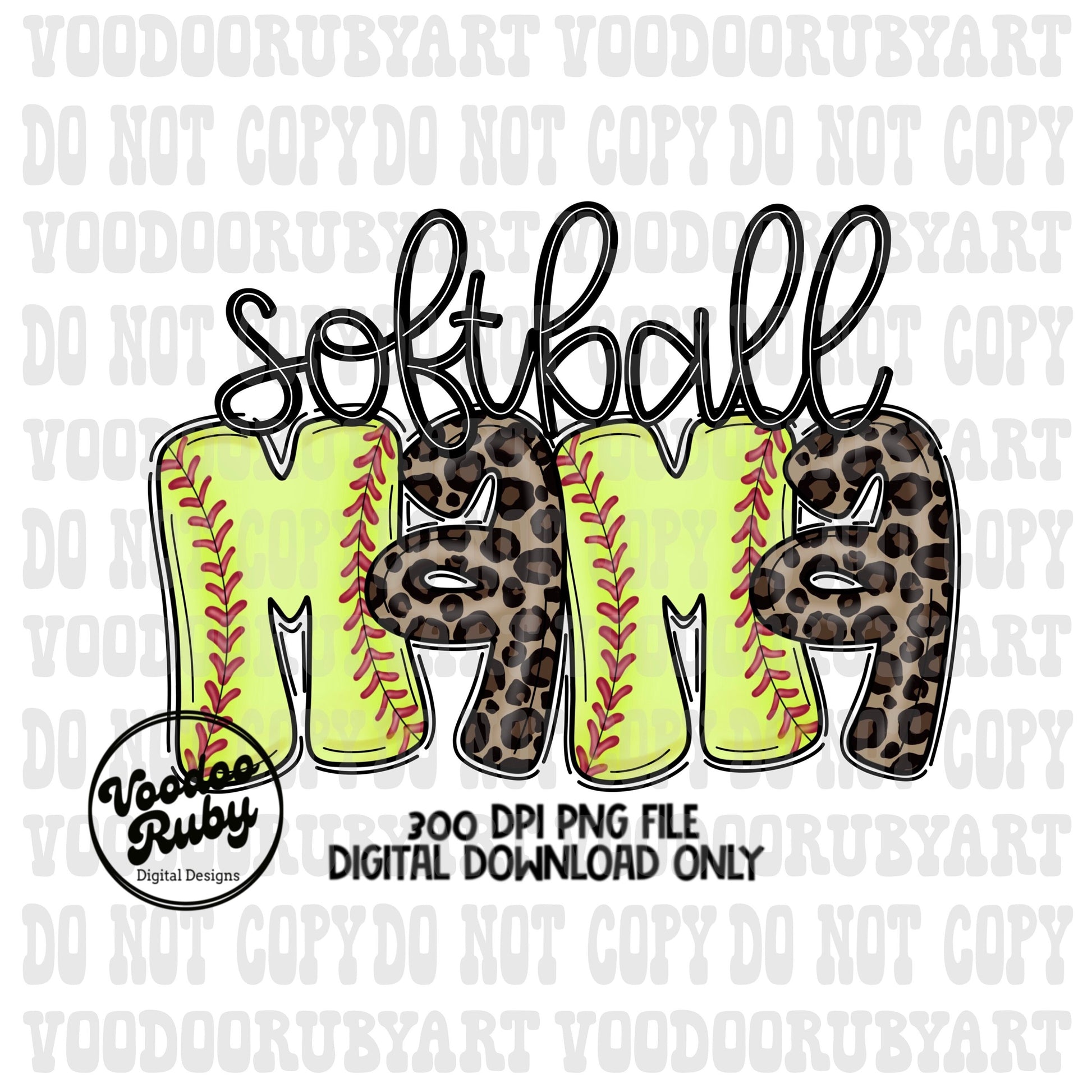 Retro Softball Mama Sublimation PNG Design Leopard Softball Hand Drawn Digital Download PNG Softball Doodle Letters Printable