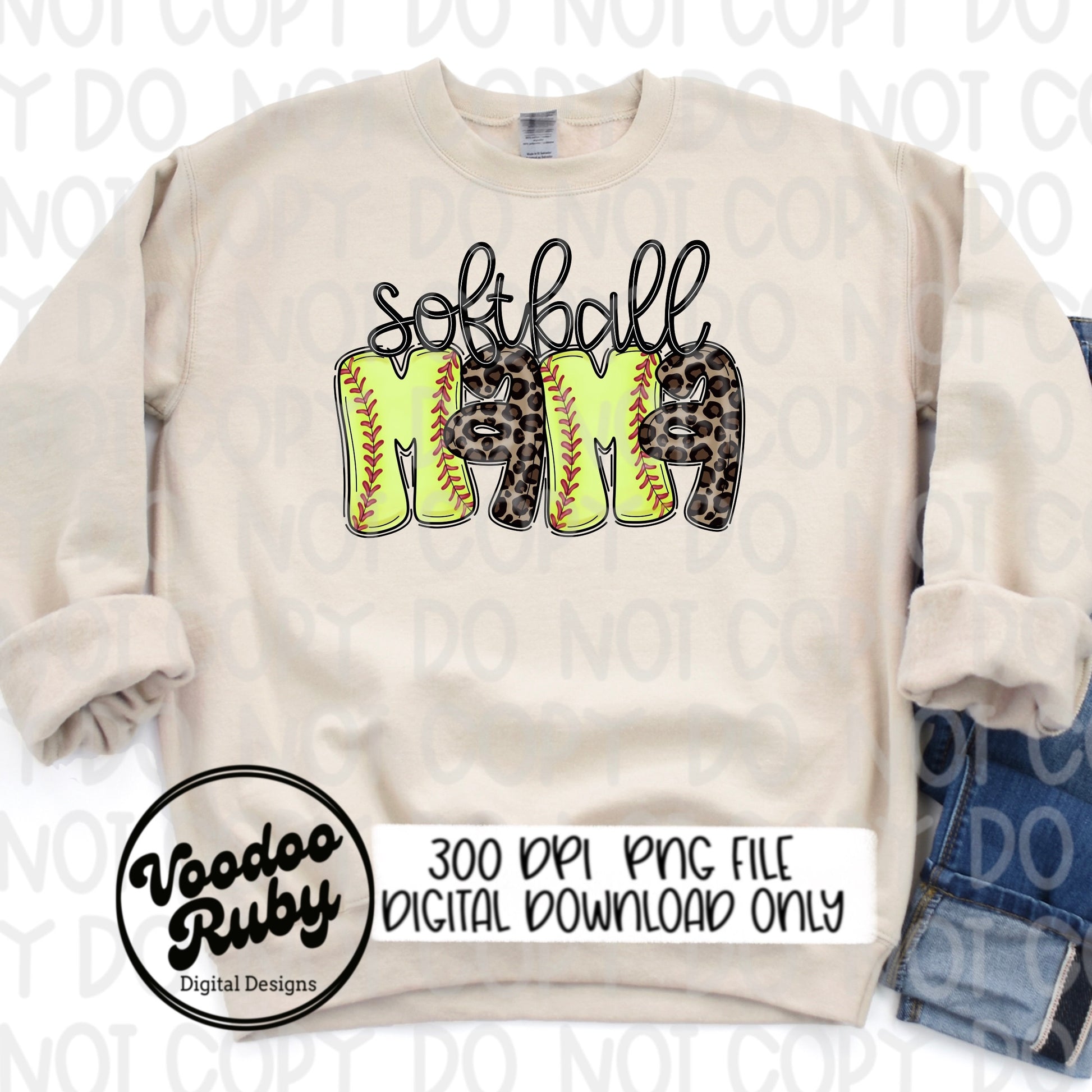 Leopard Softball Mama PNG: Hand-Drawn Doodle Letters (Digital Download