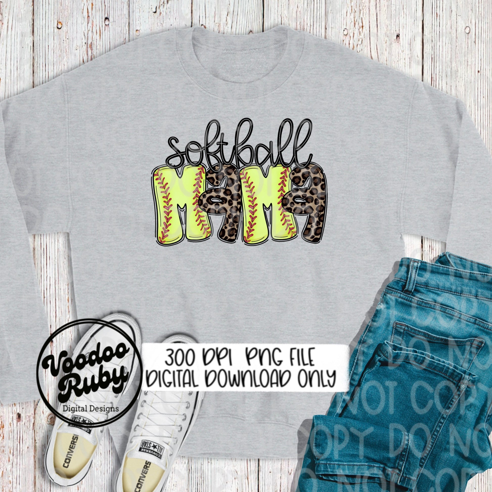 Leopard Softball Mama PNG: Hand-Drawn Doodle Letters (Digital Download