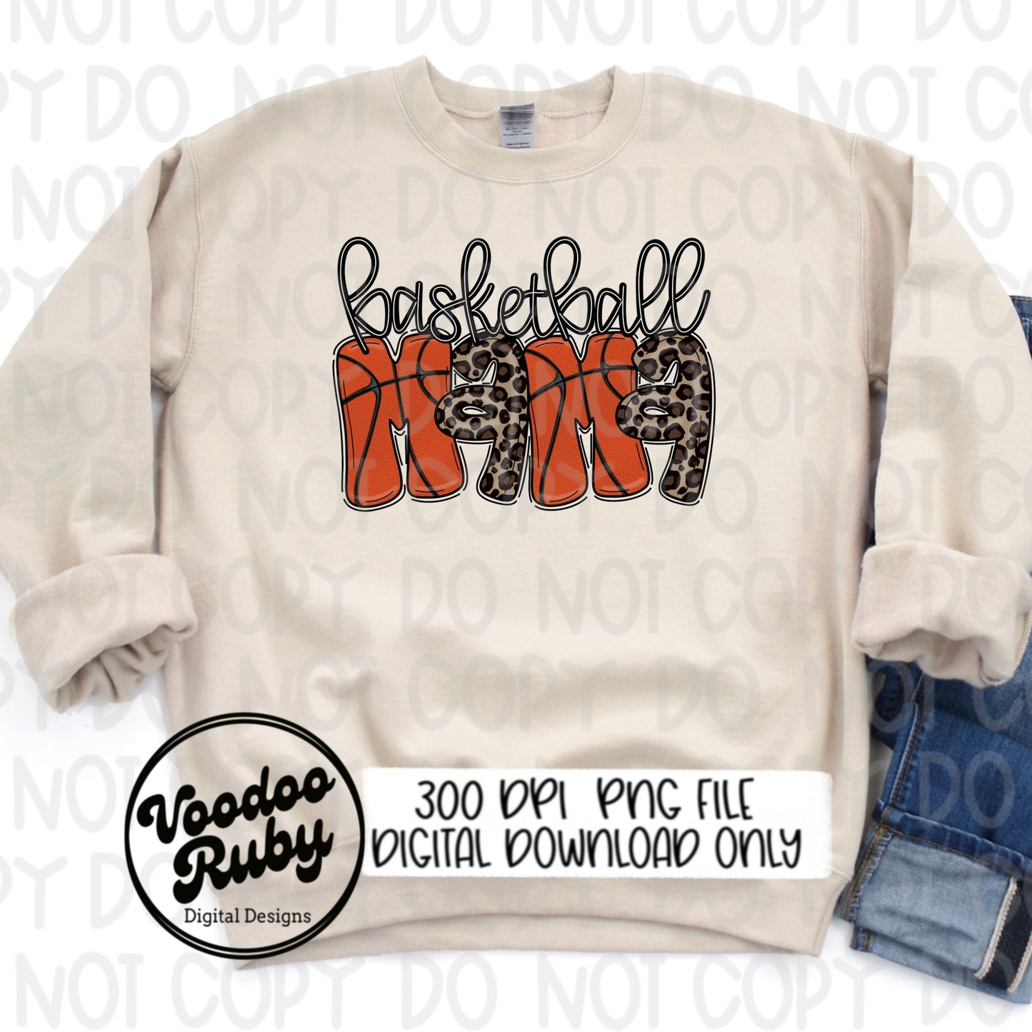Basketball Mama PNG Design Leopard Sublimation Hand Drawn Digital Download PNG Basketball Doodle Letters Mom png Basketball DTF Printable
