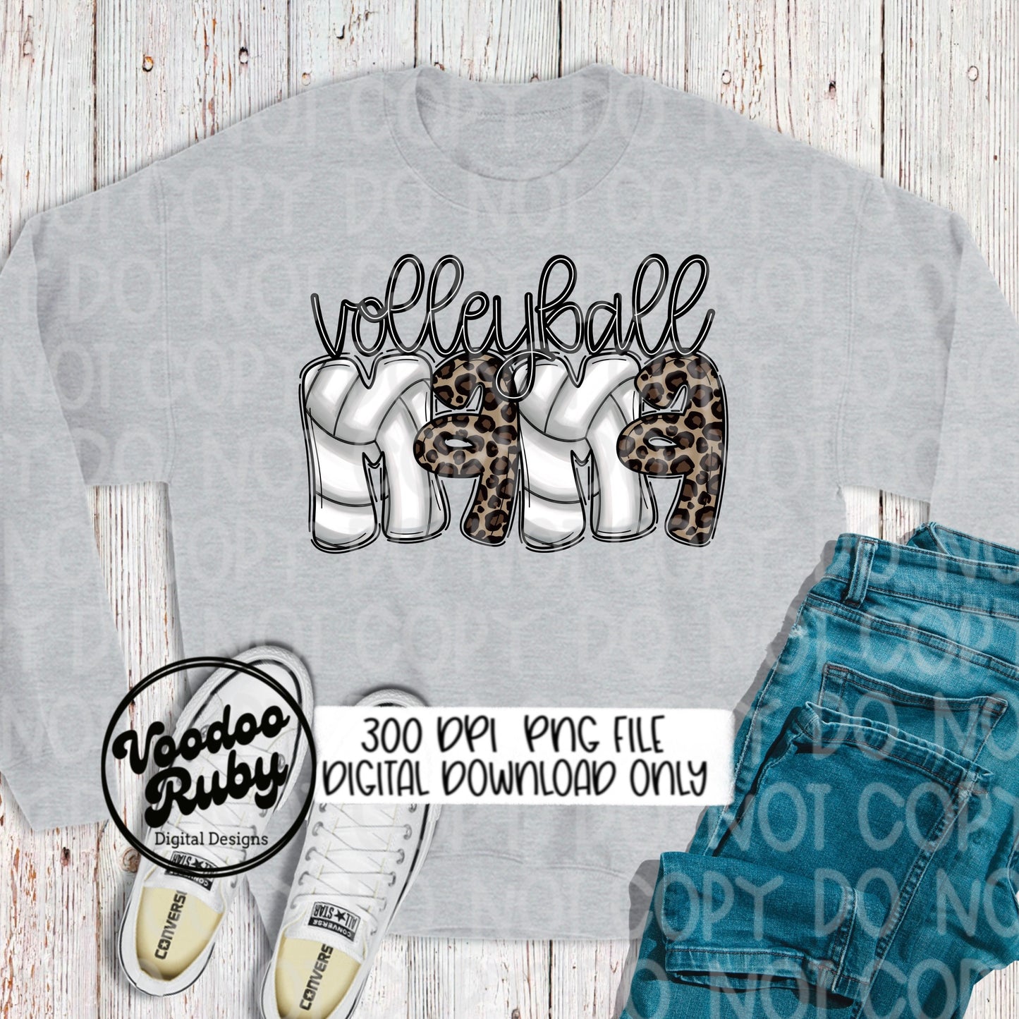 Volleyball Mama Leopard PNG: Hand Drawn Doodle Letters (Digital Download