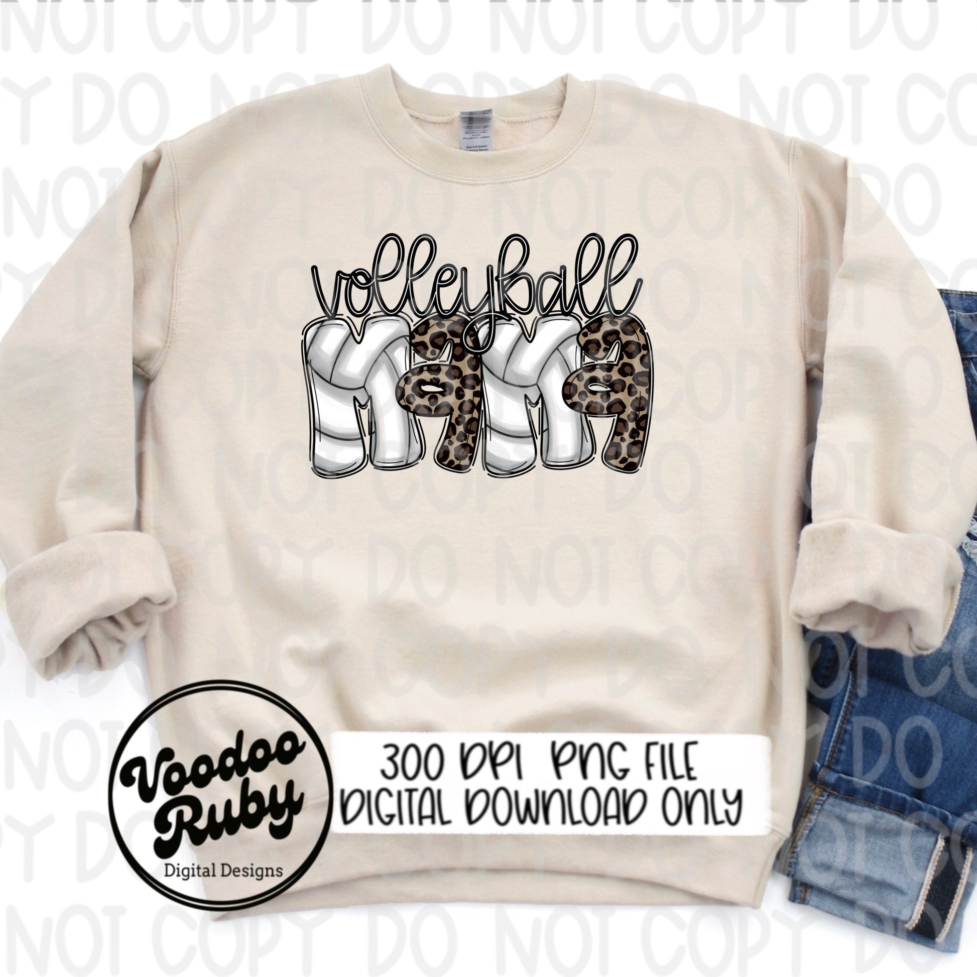 Volleyball Mama Leopard PNG: Hand Drawn Doodle Letters (Digital Download