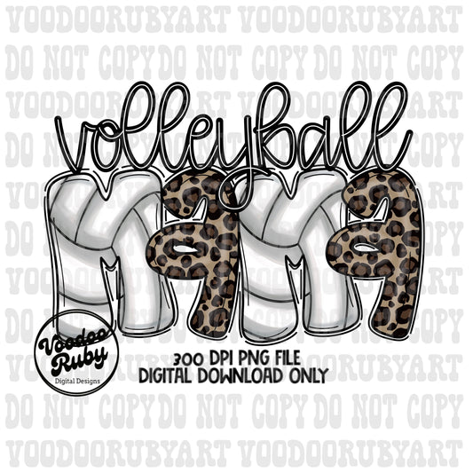 Retro Volleyball Mama Sublimation PNG Design Leopard Volleyball Hand Drawn Digital Download PNG Volleyball Doodle Letters Printable
