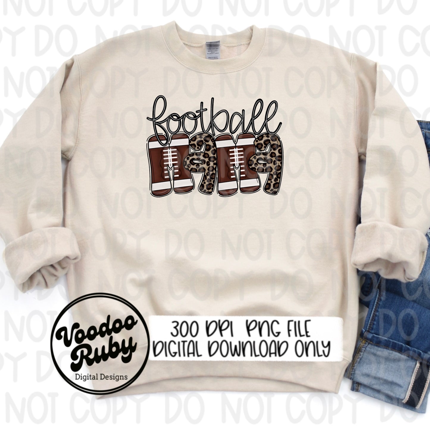 Retro Football Mama Leopard PNG: Hand Drawn Doodle Letters (Digital Download