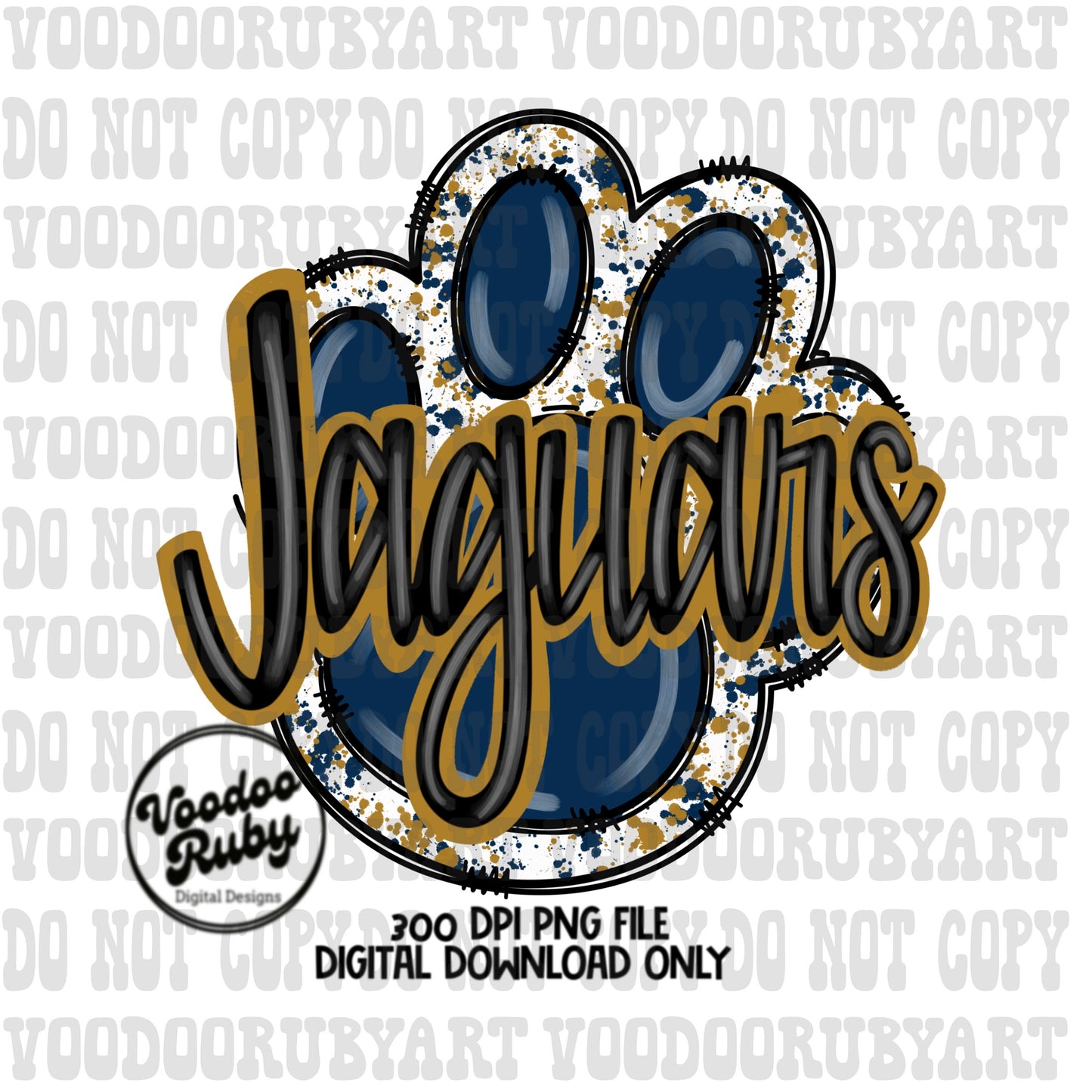 Jaguars PNG Design Hand Drawn Digital Download Football png Blue Gold Paw Print Sublimation Design Jaguars Football DTF Printable Clip Art