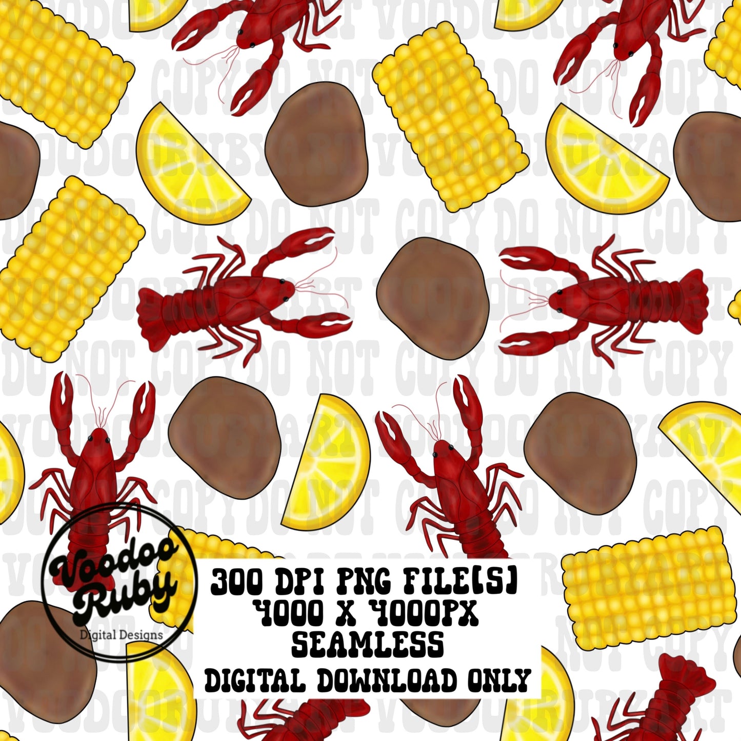 Crawfish Boil Seamless File Pattern PNG Hand Painted Repeat Pattern Digital Paper Download Fabric Design Tumbler Cup Design Bundle