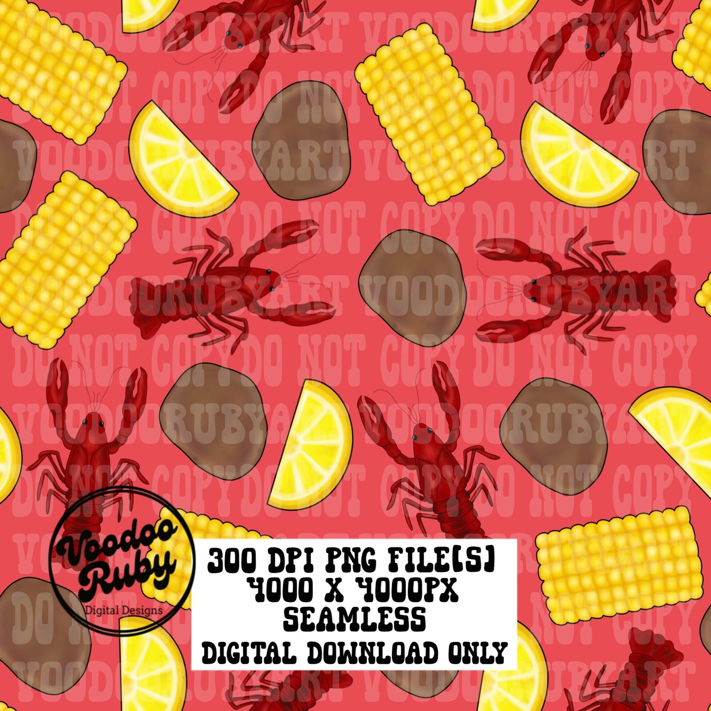 Crawfish Boil Seamless File Pattern PNG Hand Painted Repeat Pattern Digital Paper Download Fabric Design Tumbler Cup Design Bundle