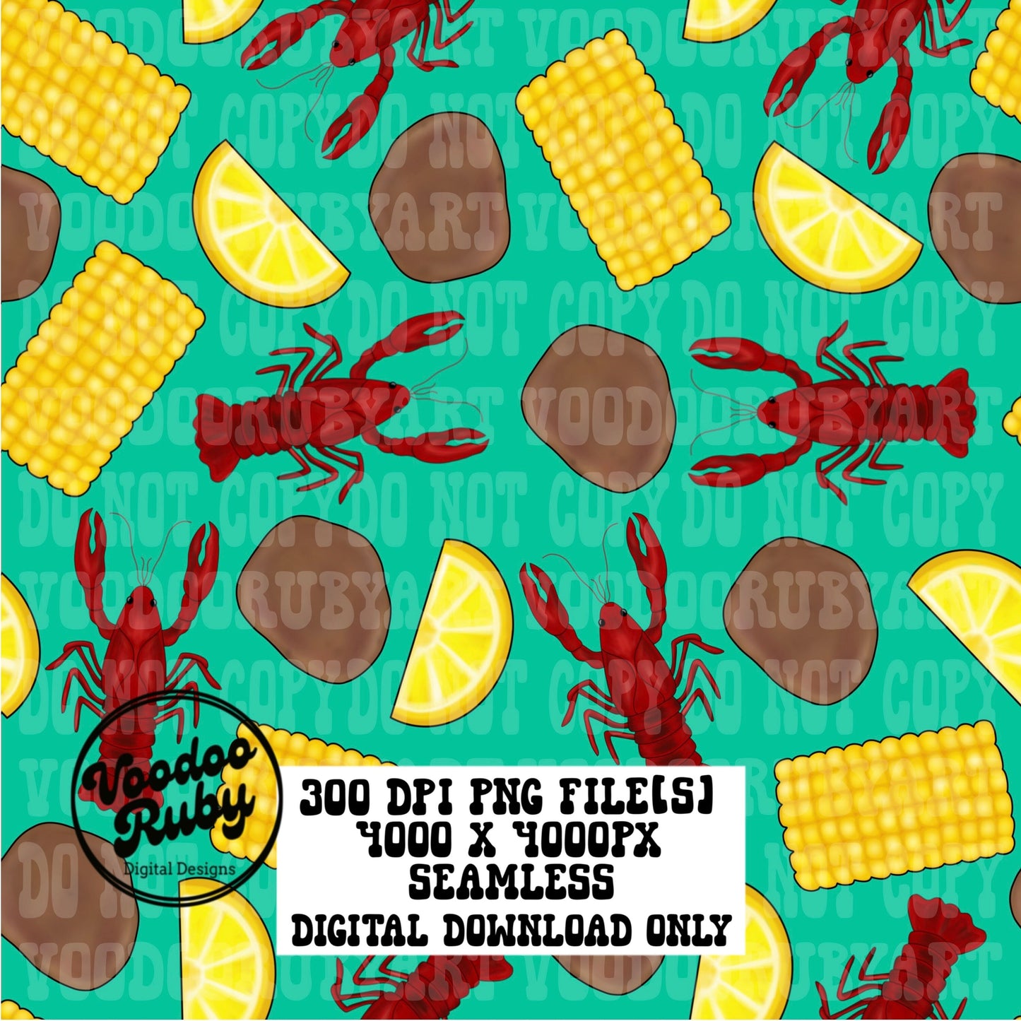 Crawfish Boil Seamless File Pattern PNG Hand Painted Repeat Pattern Digital Paper Download Fabric Design Tumbler Cup Design Bundle