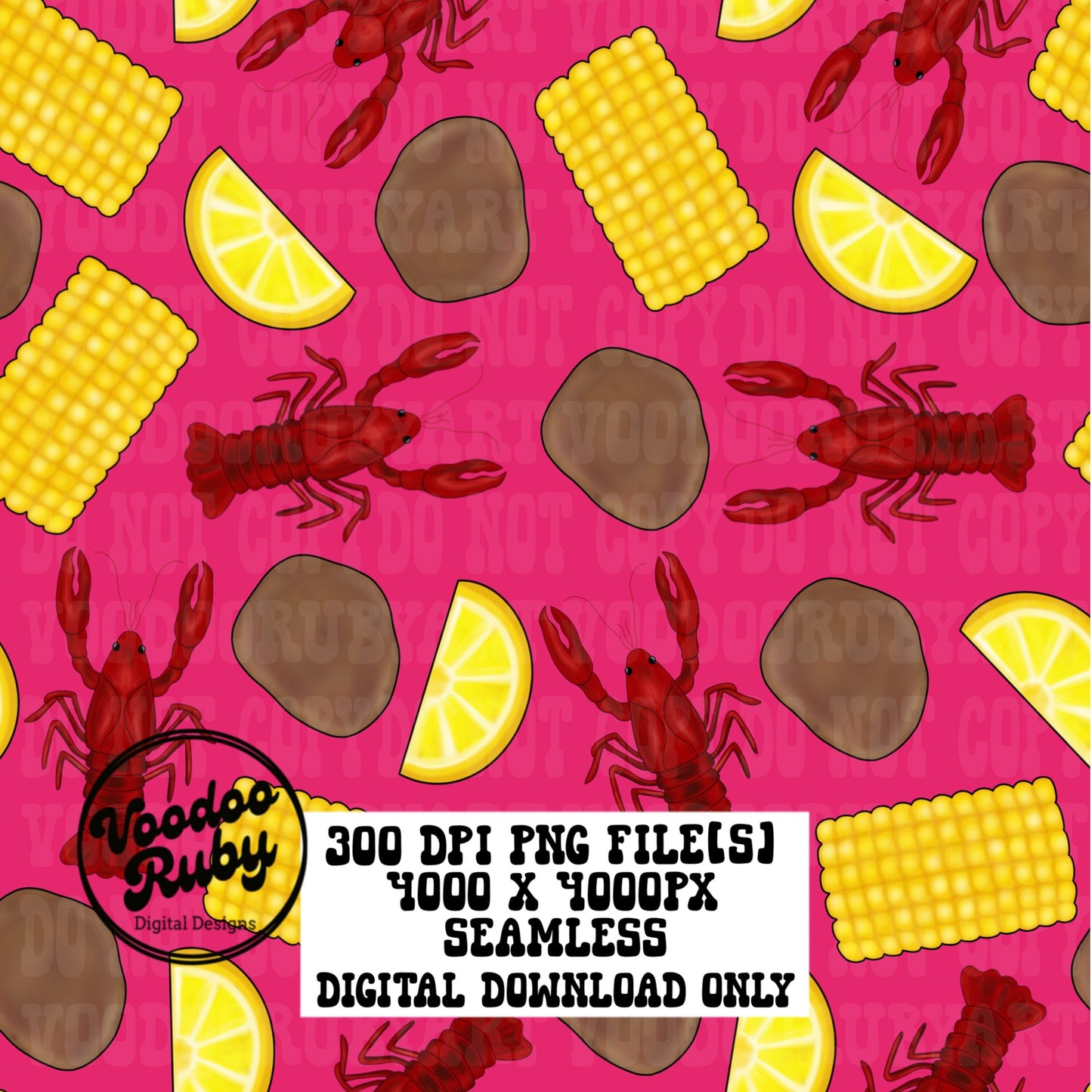 Crawfish Boil Seamless File Pattern PNG Hand Painted Repeat Pattern Digital Paper Download Fabric Design Tumbler Cup Design Bundle