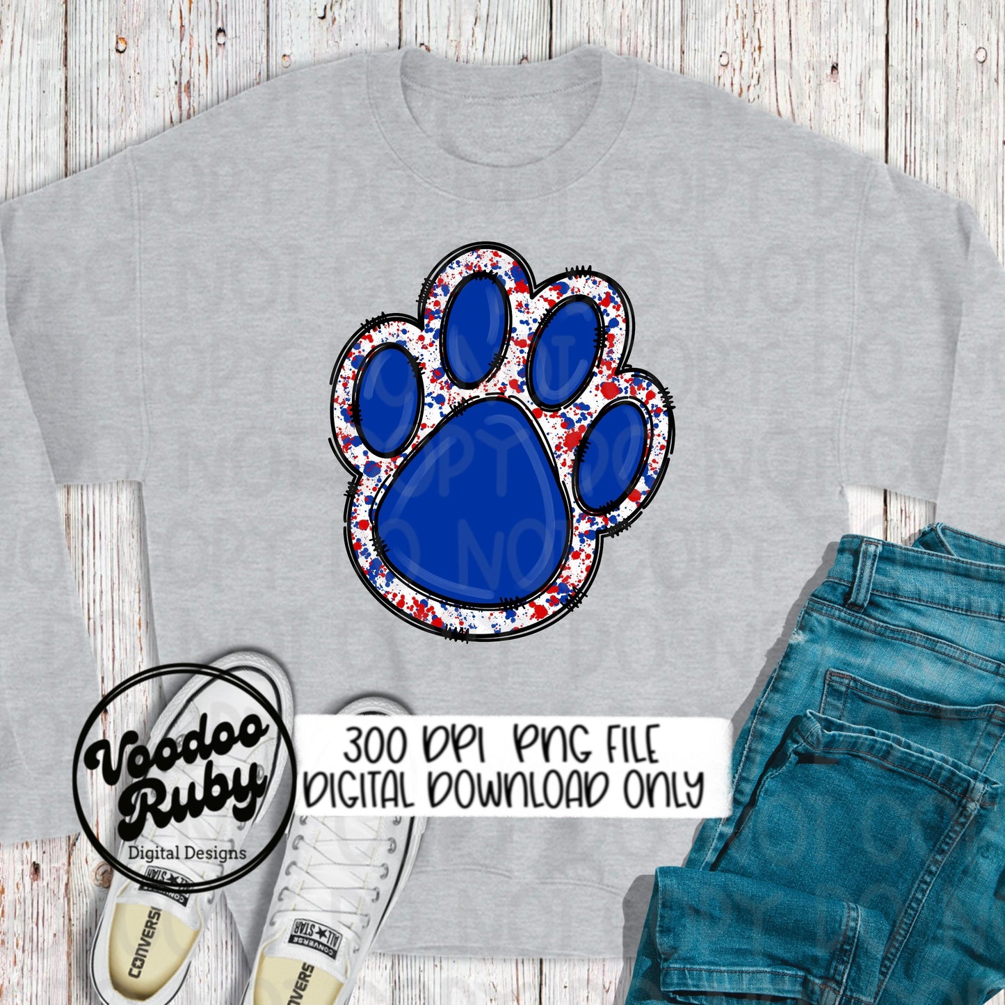 Blue Red Paw PNG Design Mascot Hand Drawn Digital Download png Paw Print DTF Printable Sublimation Blanks Clip Art