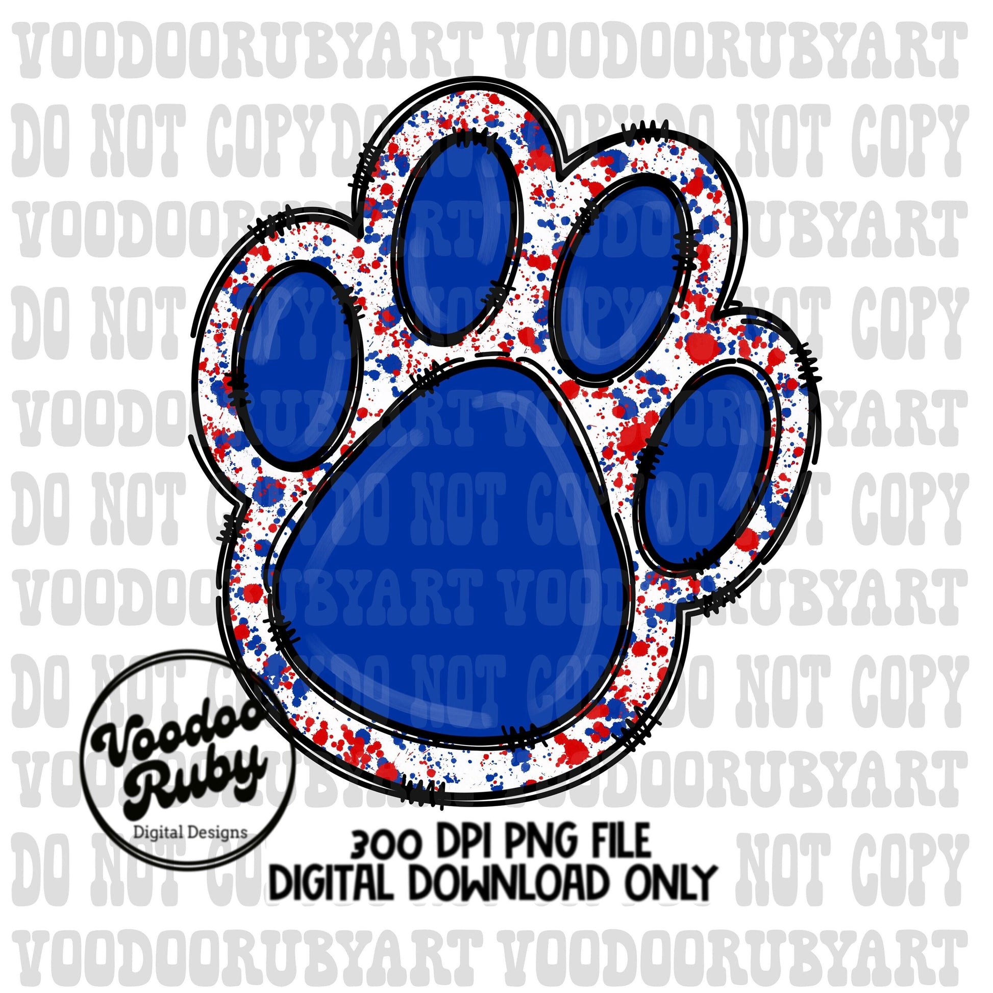 Blue Red Paw PNG Design Mascot Hand Drawn Digital Download png Paw Print DTF Printable Sublimation Blanks Clip Art