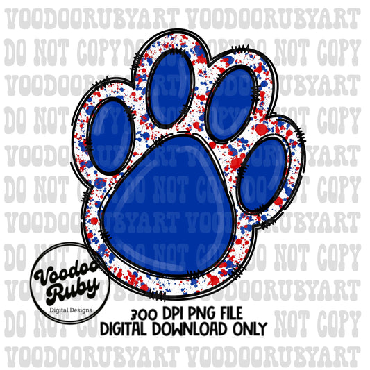 Blue Red Paw PNG Design Mascot Hand Drawn Digital Download png Paw Print DTF Printable Sublimation Blanks Clip Art