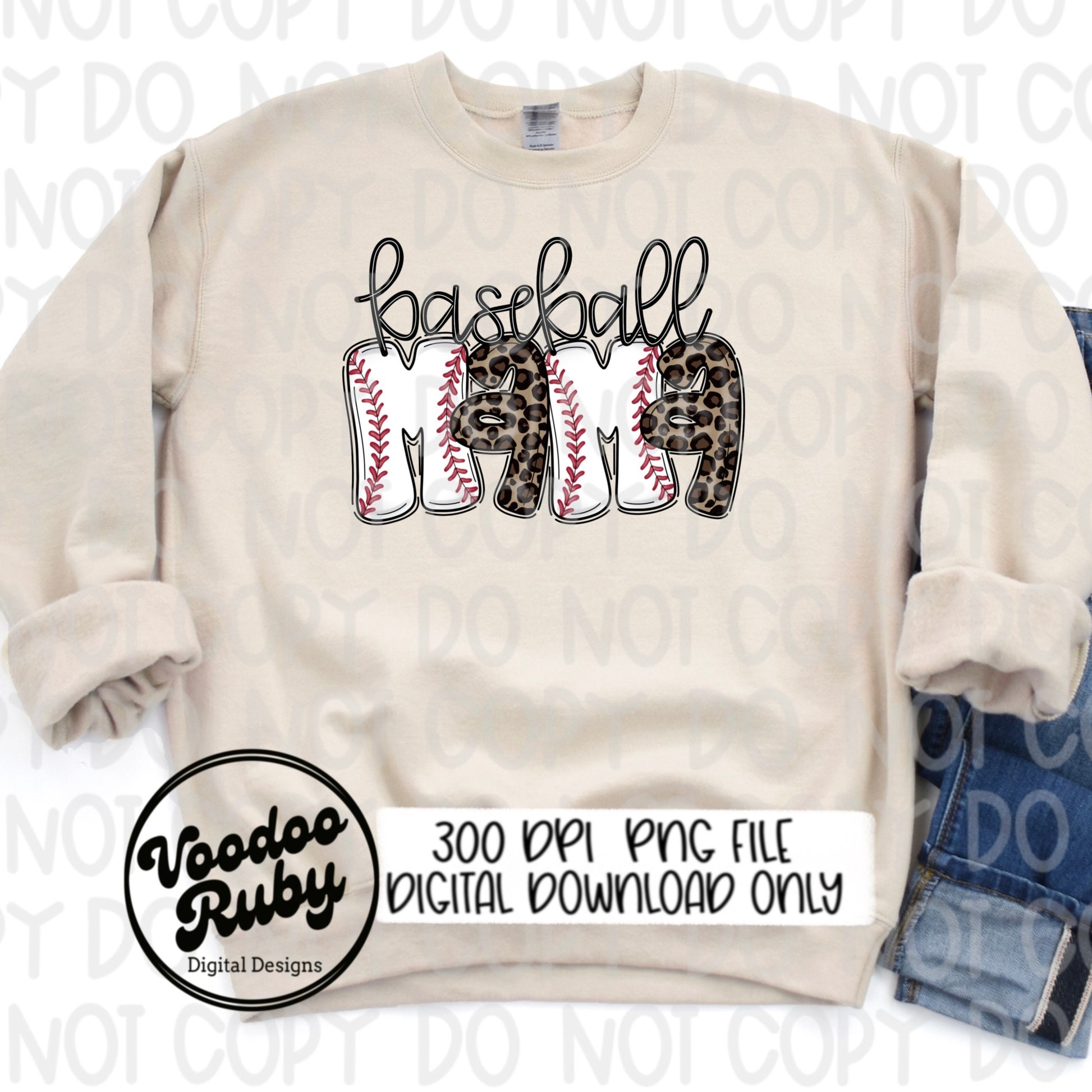 Baseball Mama PNG Design: Leopard Print, Hand Drawn Letters (Digital Download