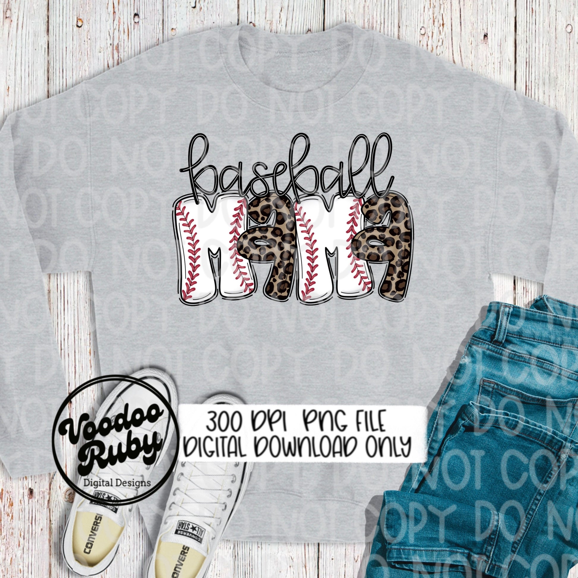 Baseball Mama PNG Design: Leopard Print, Hand Drawn Letters (Digital Download