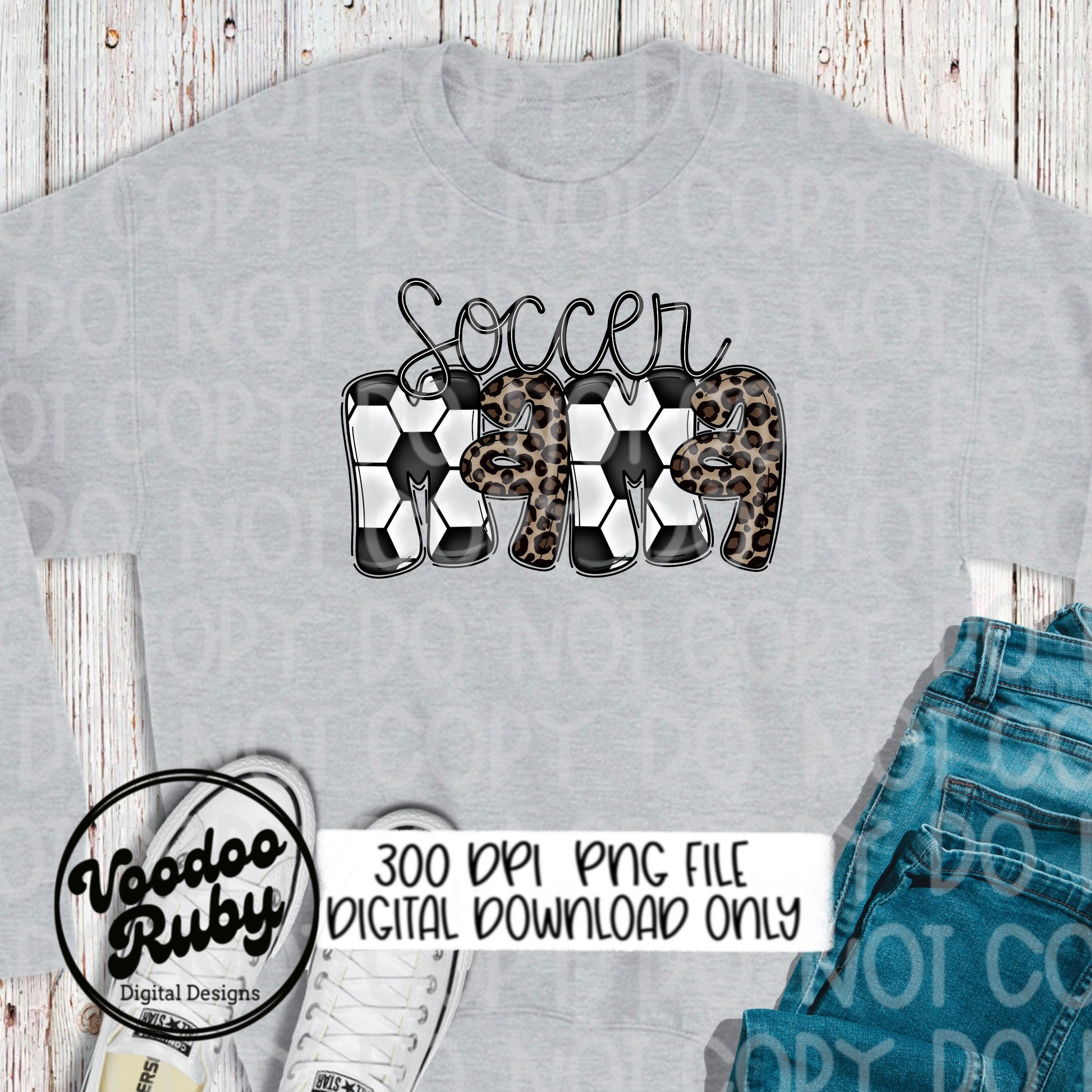 Retro Soccer Mama Sublimation PNG Design Leopard Soccer Hand Drawn Digital Download PNG Soccer Doodle Letters Printable