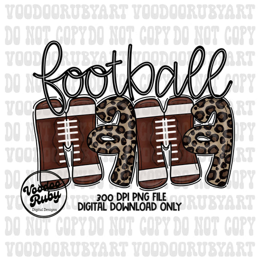 Retro Football Mama Sublimation PNG Design Leopard Football Hand Drawn Digital Download PNG Football Doodle Letters Printable