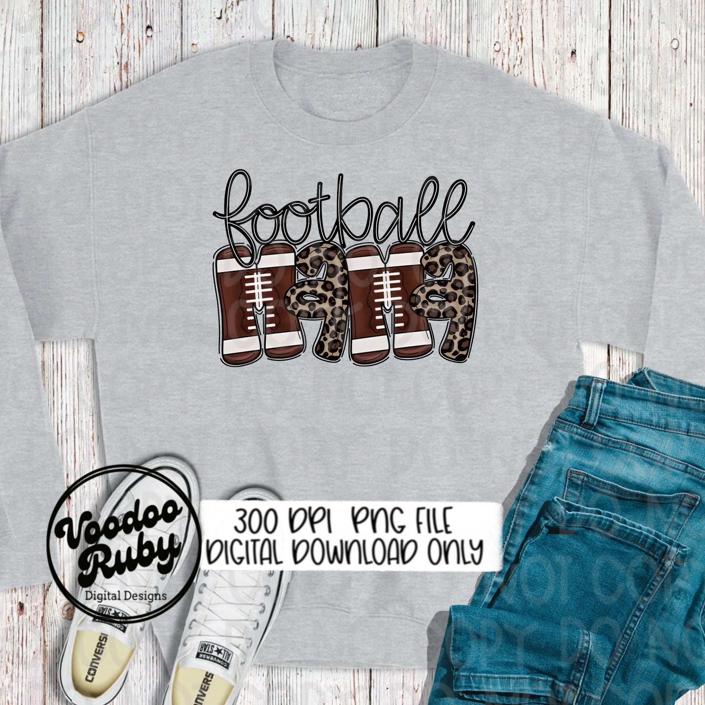 Retro Football Mama Leopard PNG: Hand Drawn Doodle Letters (Digital Download