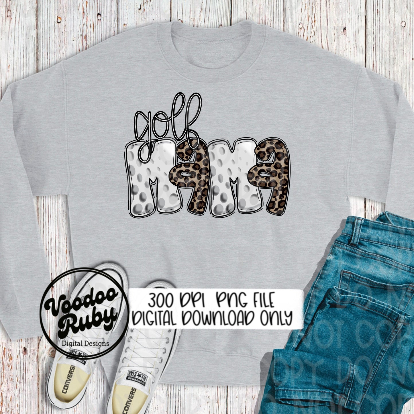 Retro Golf Mama PNG Design: Leopard Print, Hand-Drawn Letters (Digital Download)